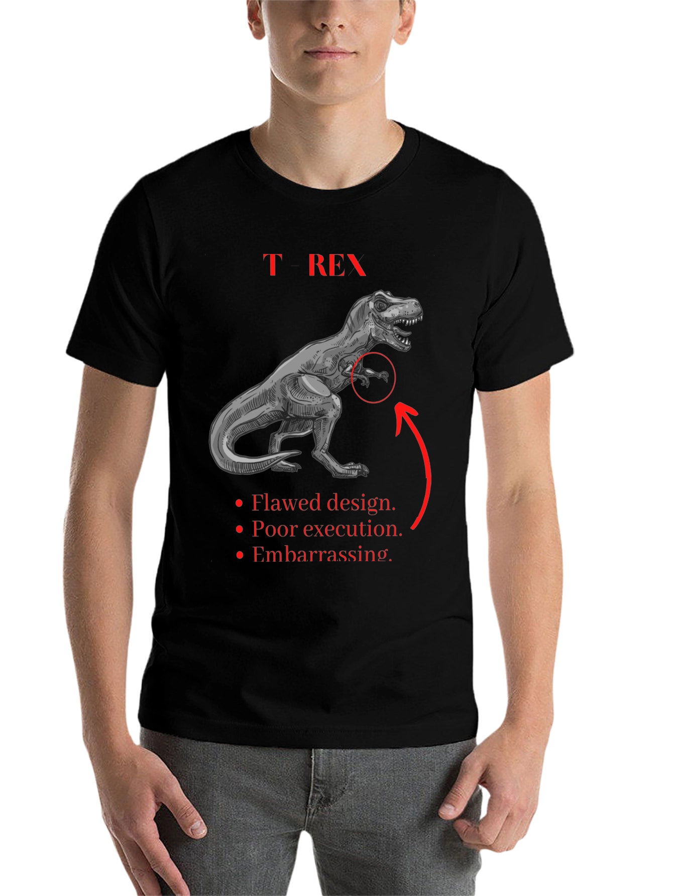 Black T-Rex Graphic Tee: Funny Dinosaur Shirt view 7