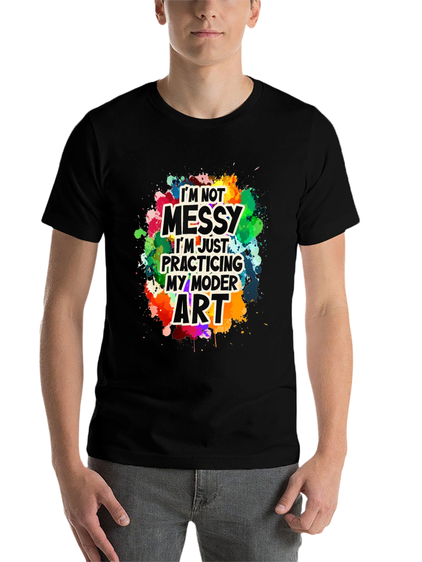 Black Funny Modern Art Messy T-Shirt view 7