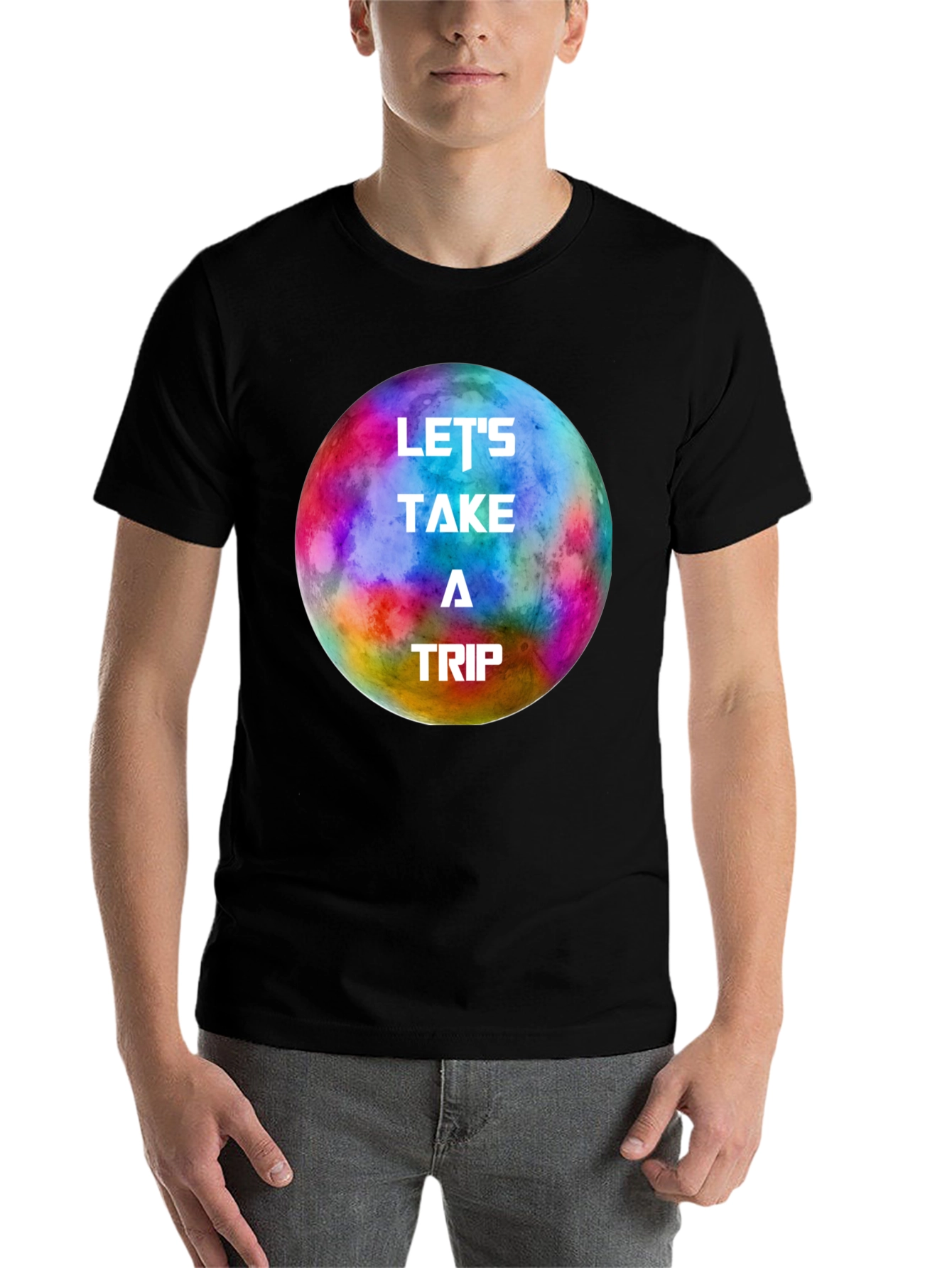 Black Let's Take a Trip Graphic Tee - Colorful Space Adventure view 7