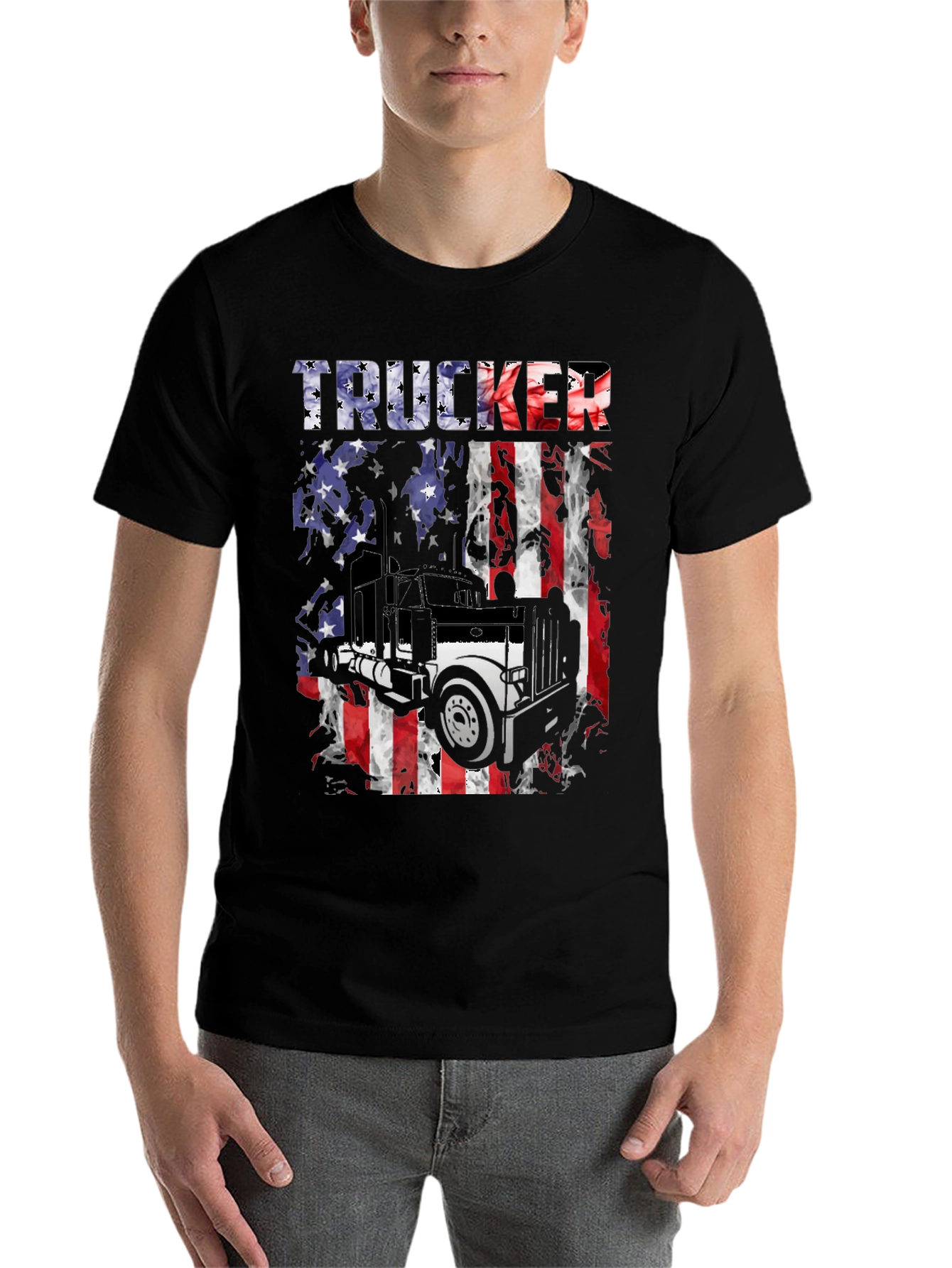 Black Trucker American Flag Graphic T-Shirt view 7