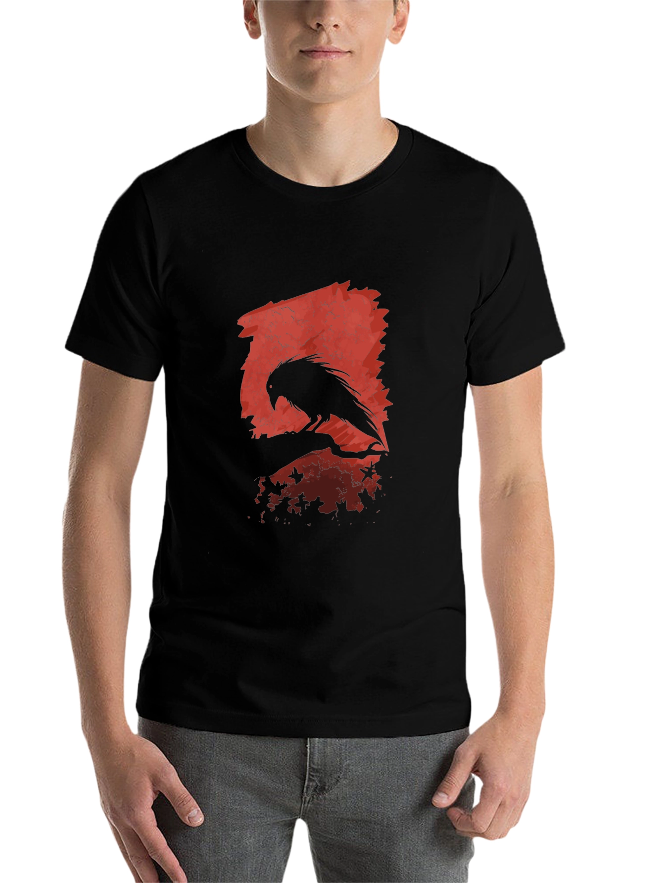Black Raven Silhouette Graphic Black T-Shirt view 7