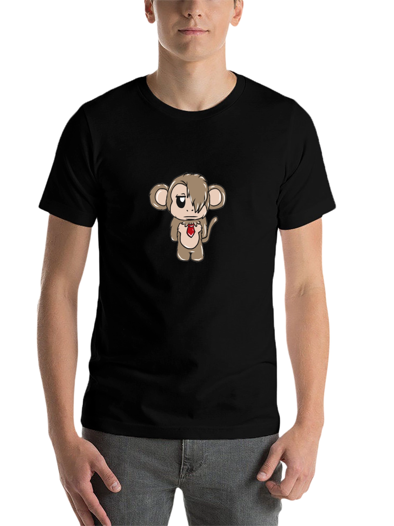 Black Sad Monkey Graphic T-Shirt - Black Cotton Blend view 7