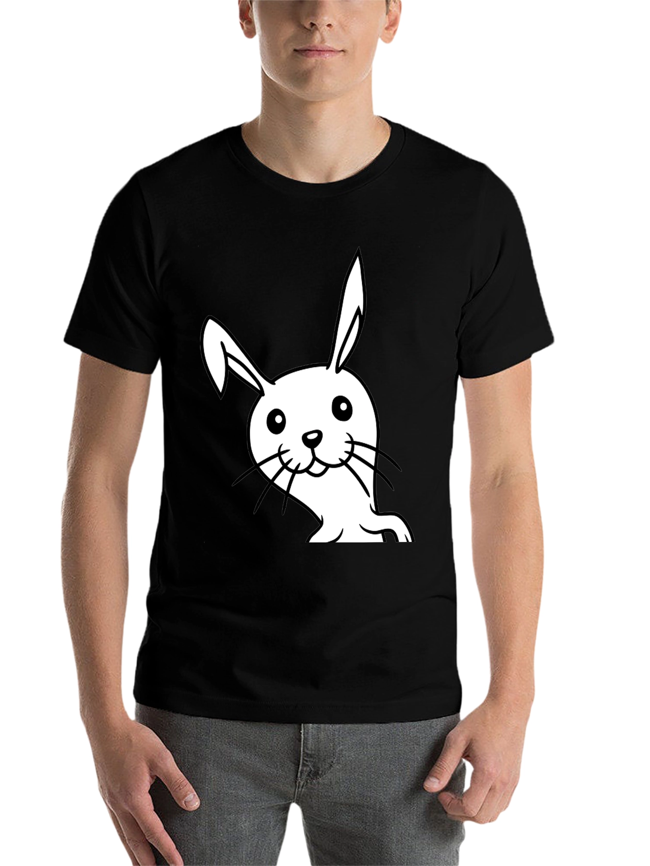 Black Cute Bunny Graphic Black T-Shirt view 7