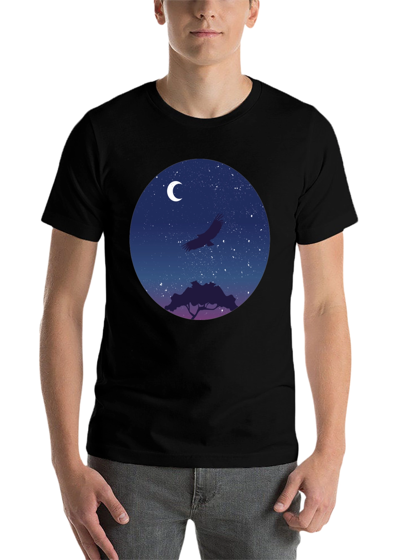 Black Night Sky Eagle Graphic Tee - Black Cotton Blend view 7