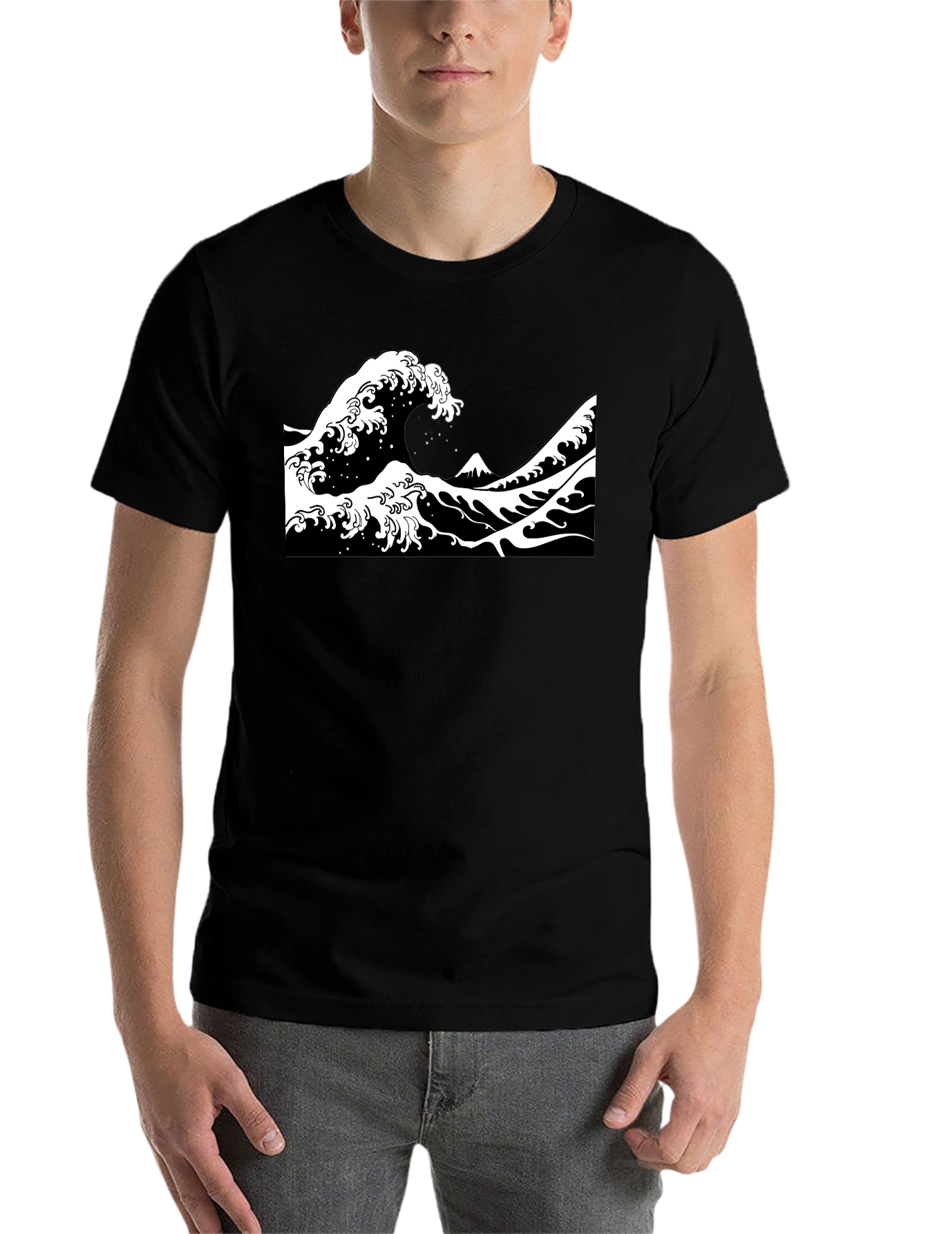 Black Great Wave Graphic Tee - Black view 7