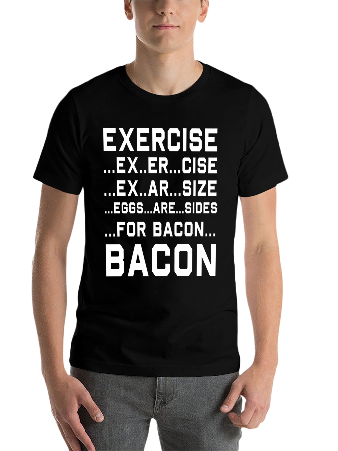 Black Funny Exercise Bacon T-Shirt view 7