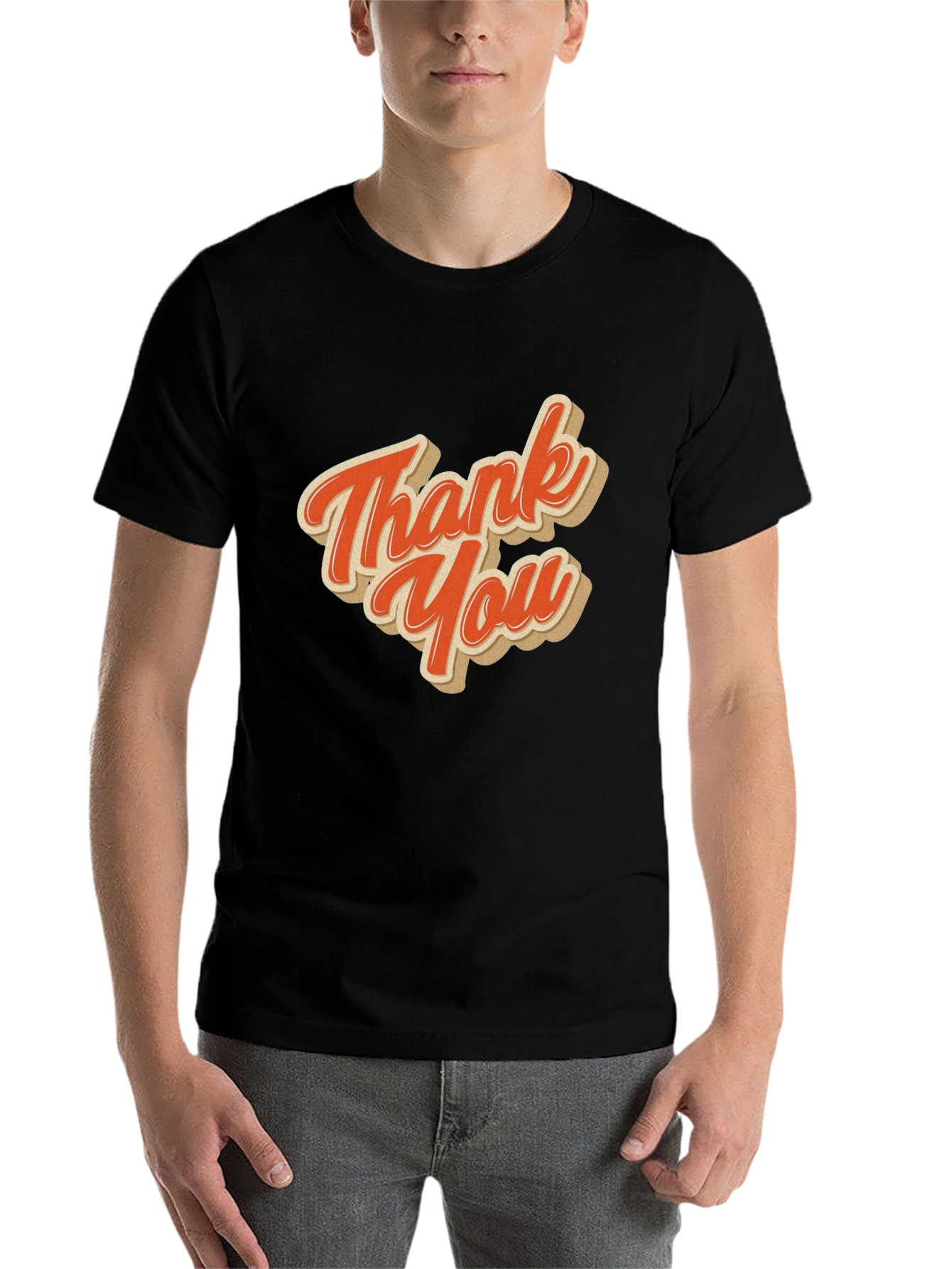 Black Retro Thank You Graphic Tee - Black Cotton Blend view 7