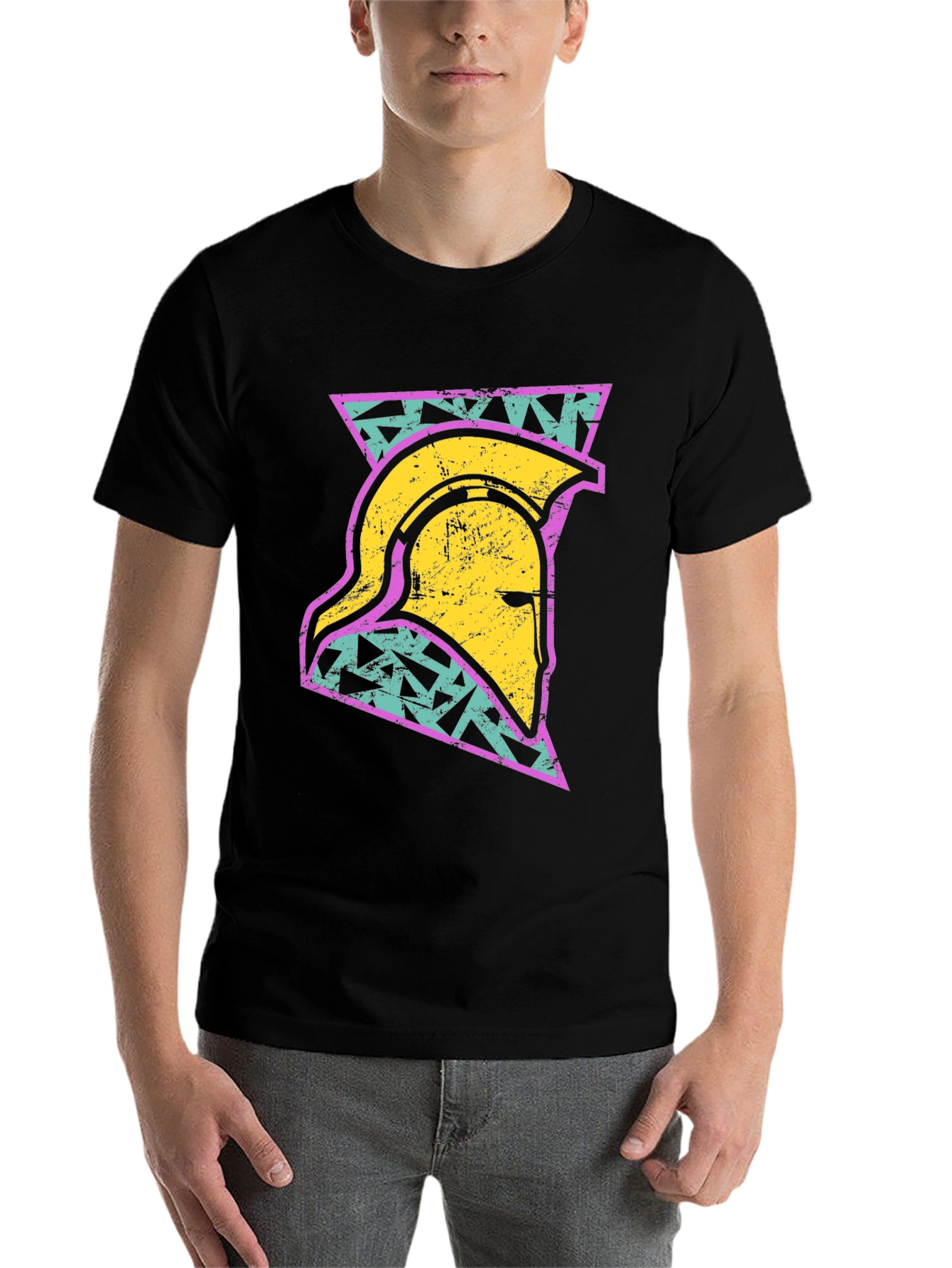 Black Retro Spartan Helmet Graphic T-Shirt view 7