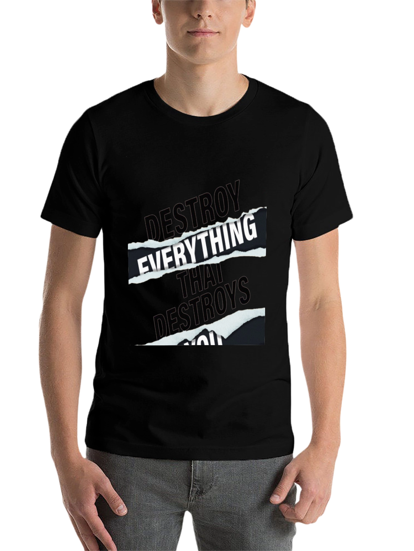 Black Destroy Everything Graphic Tee - Black Cotton T-Shirt view 7