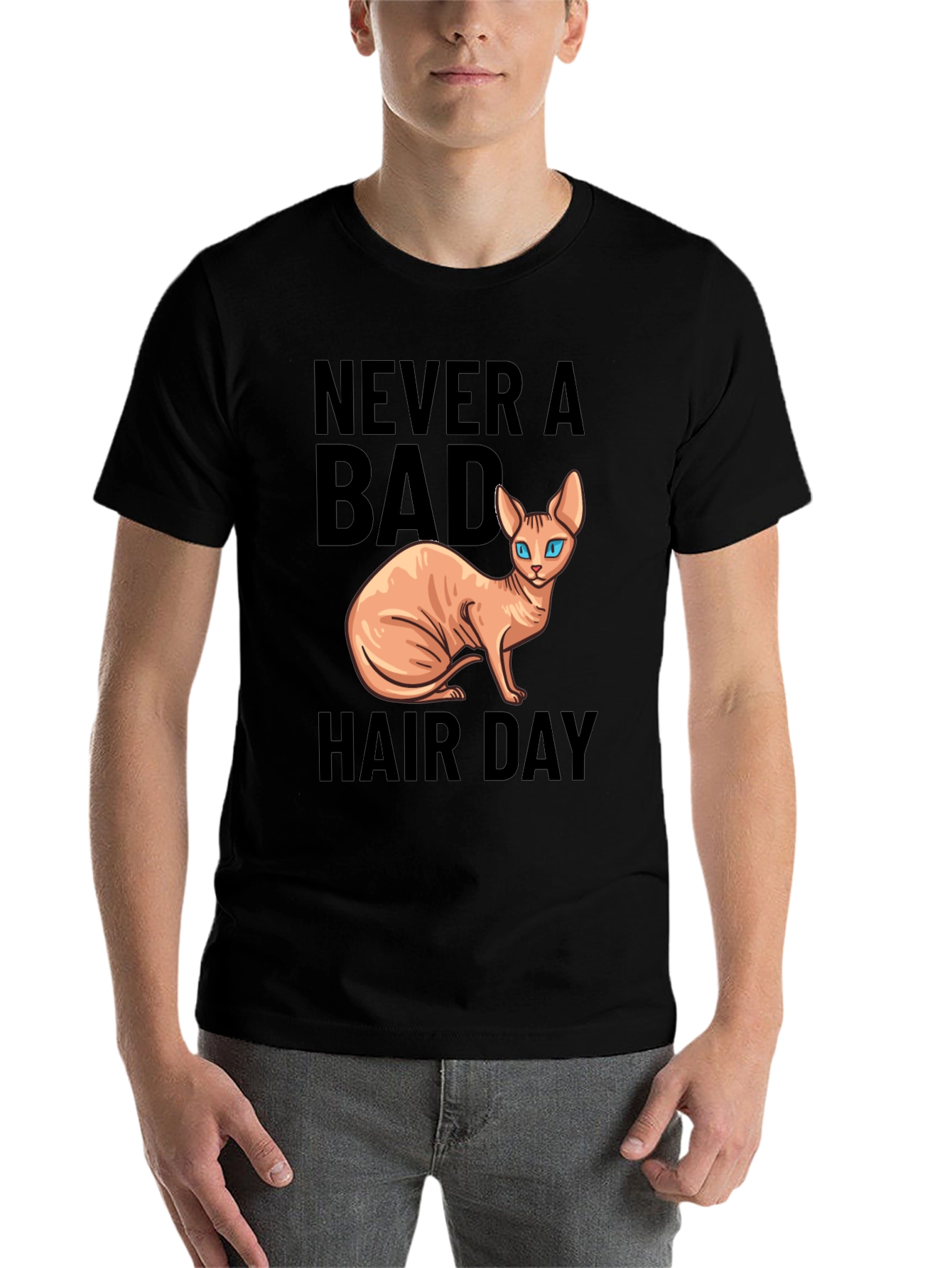 Black Never a Bad Hair Day Cat T-Shirt view 7