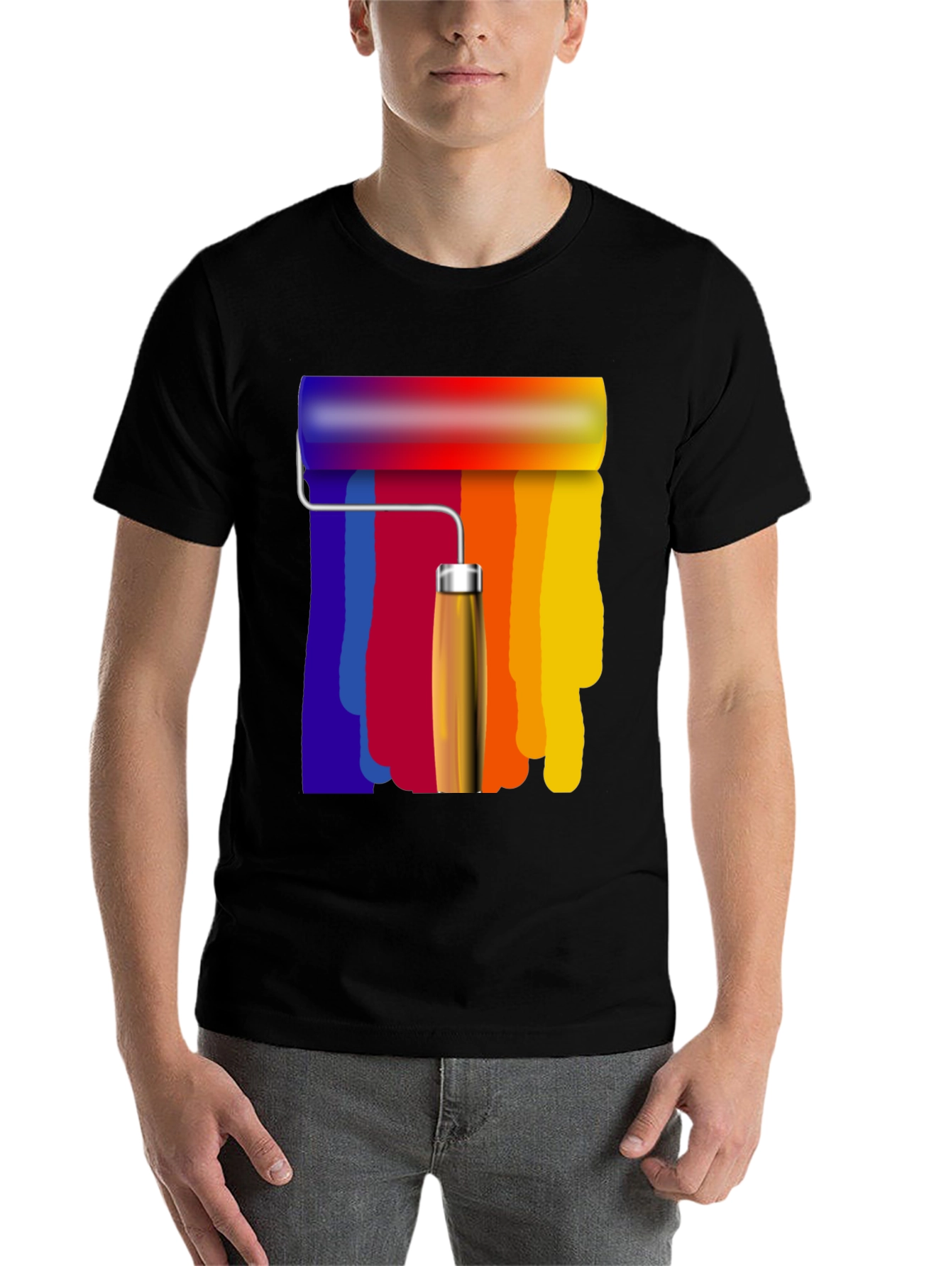 Black Colorful Paint Roller Graphic Tee - Artistic Design view 7