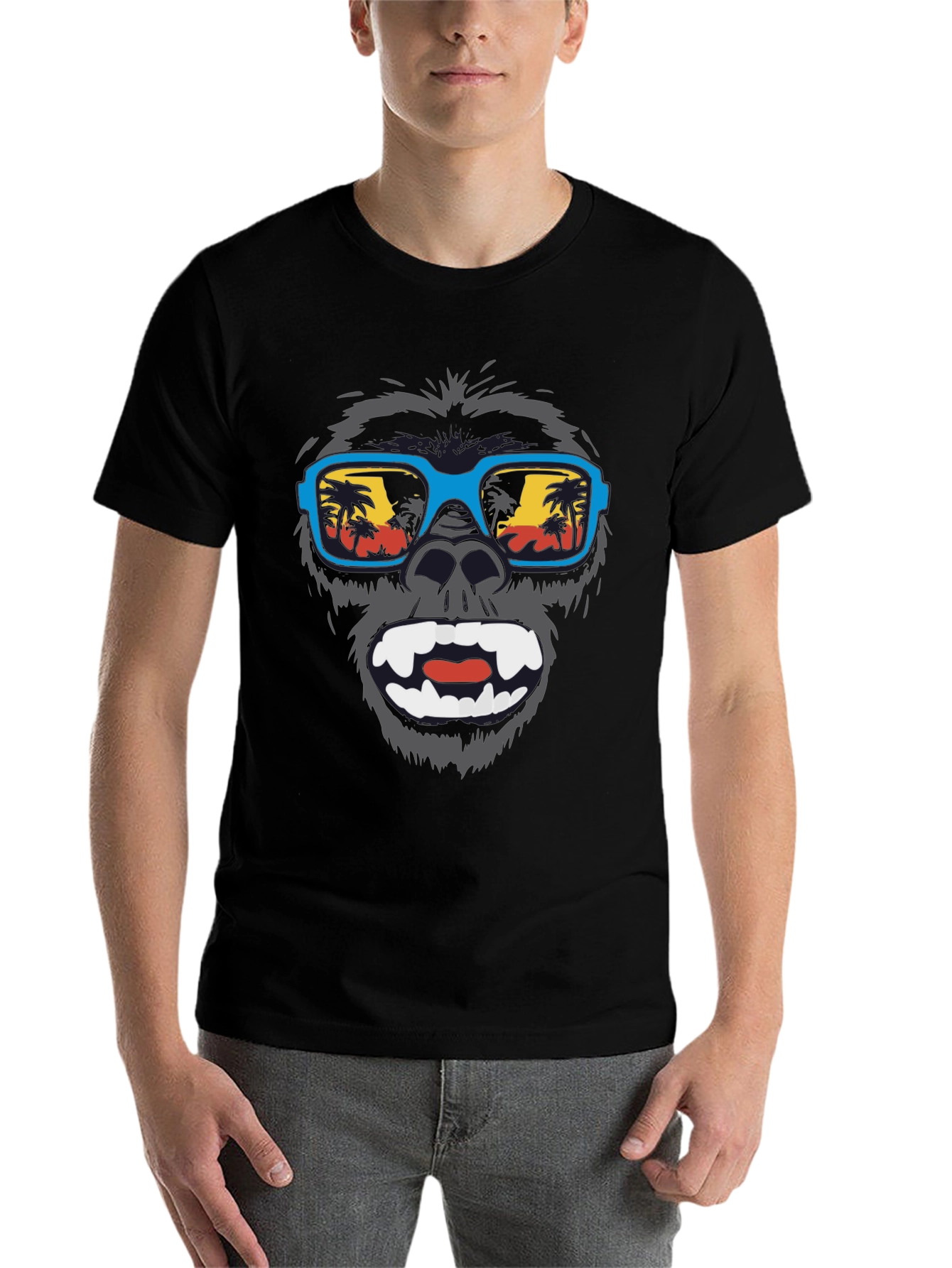 Black Cool Gorilla Beach T-Shirt - Summer Vibes view 7