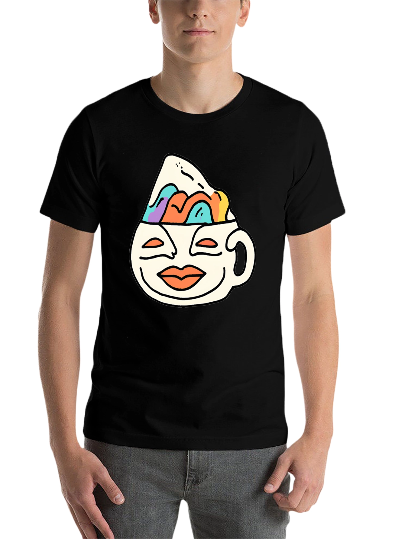 Black Quirky Graphic Tee - Coffee Cup Mountain Design view 7