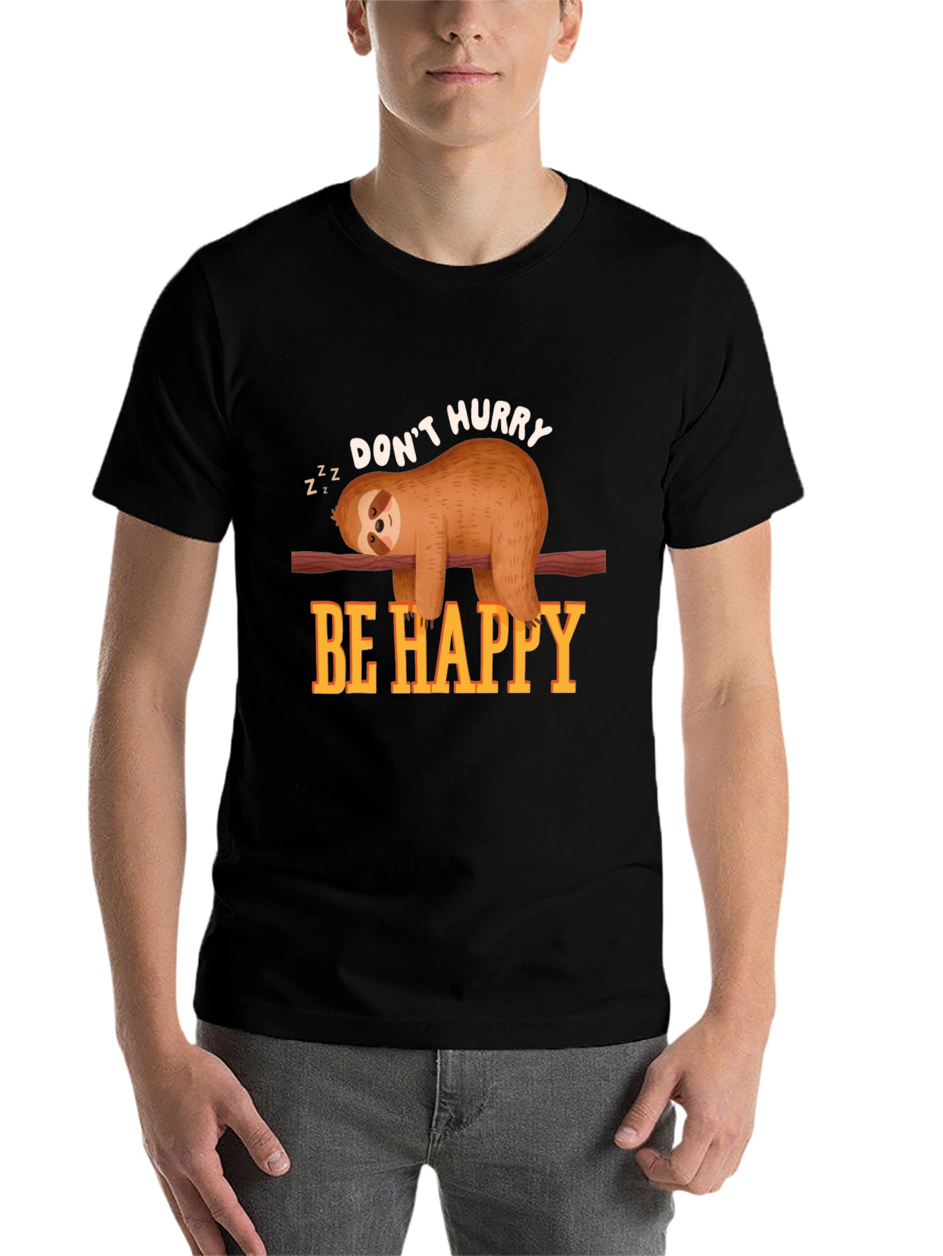 Black Don't Hurry Be Happy Sloth T-Shirt view 7