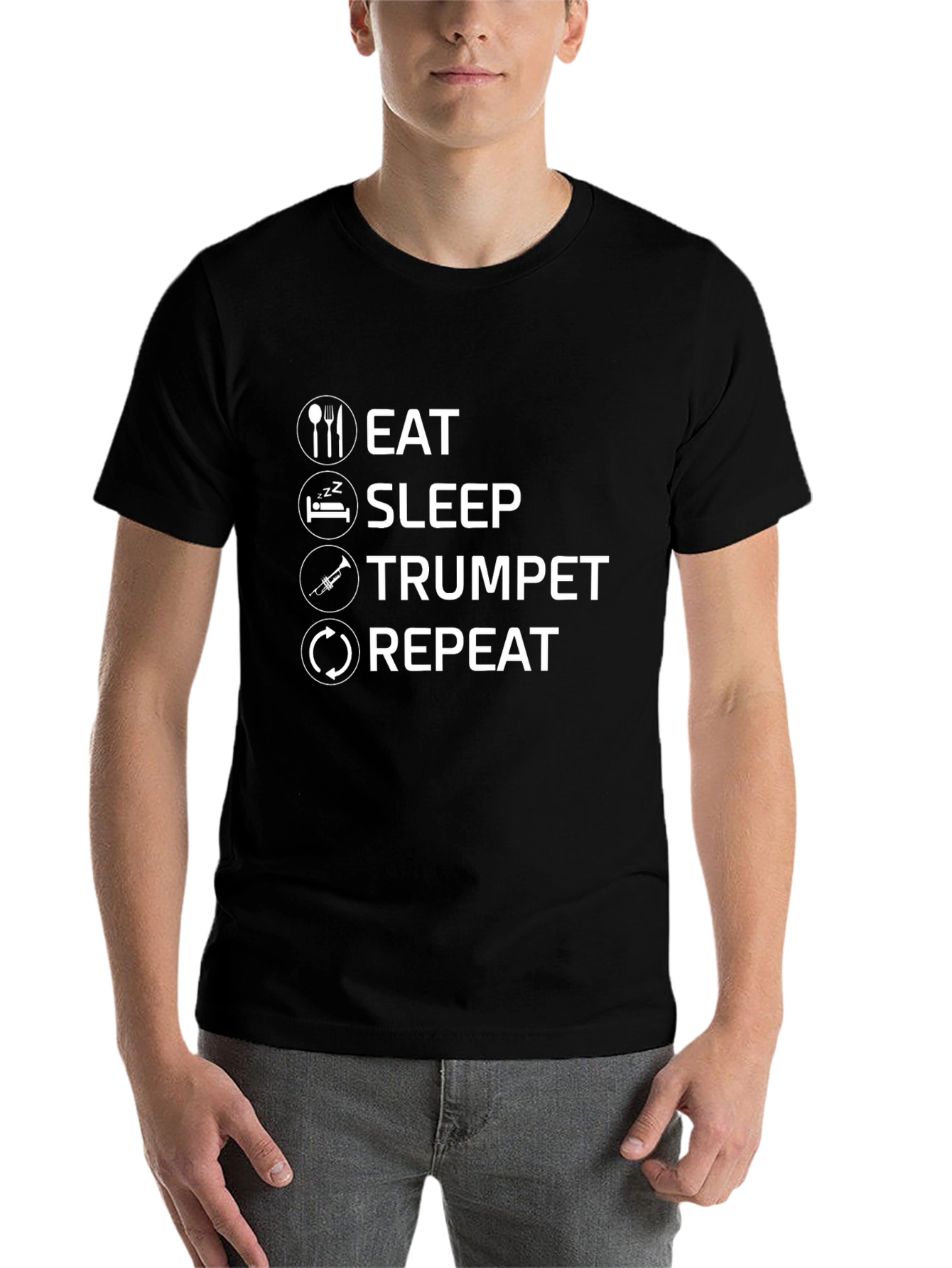Black Eat Sleep Trumpet Repeat Black T-Shirt view 7