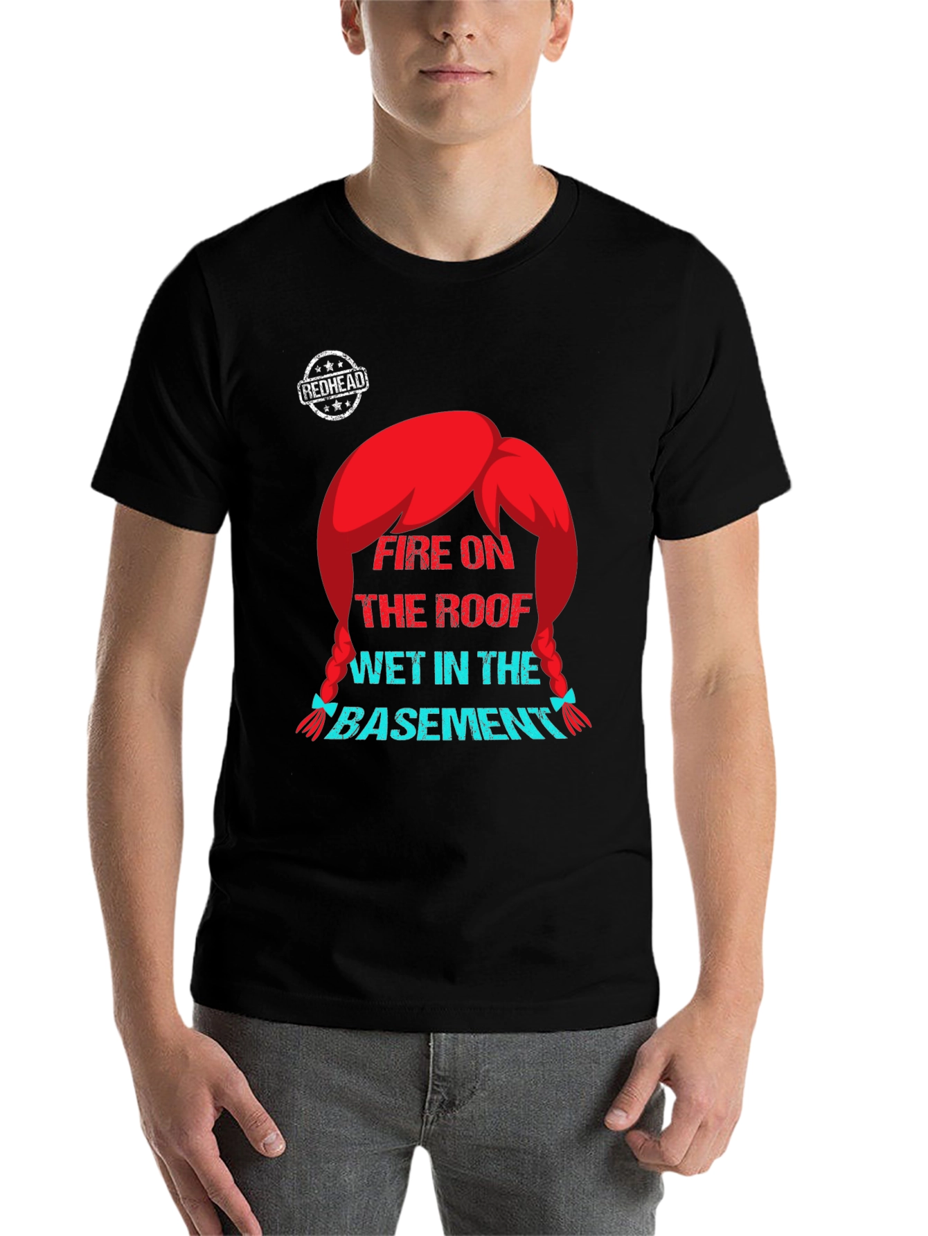 Black Redhead Fire on the Roof T-Shirt - Novelty Graphic Tee view 7