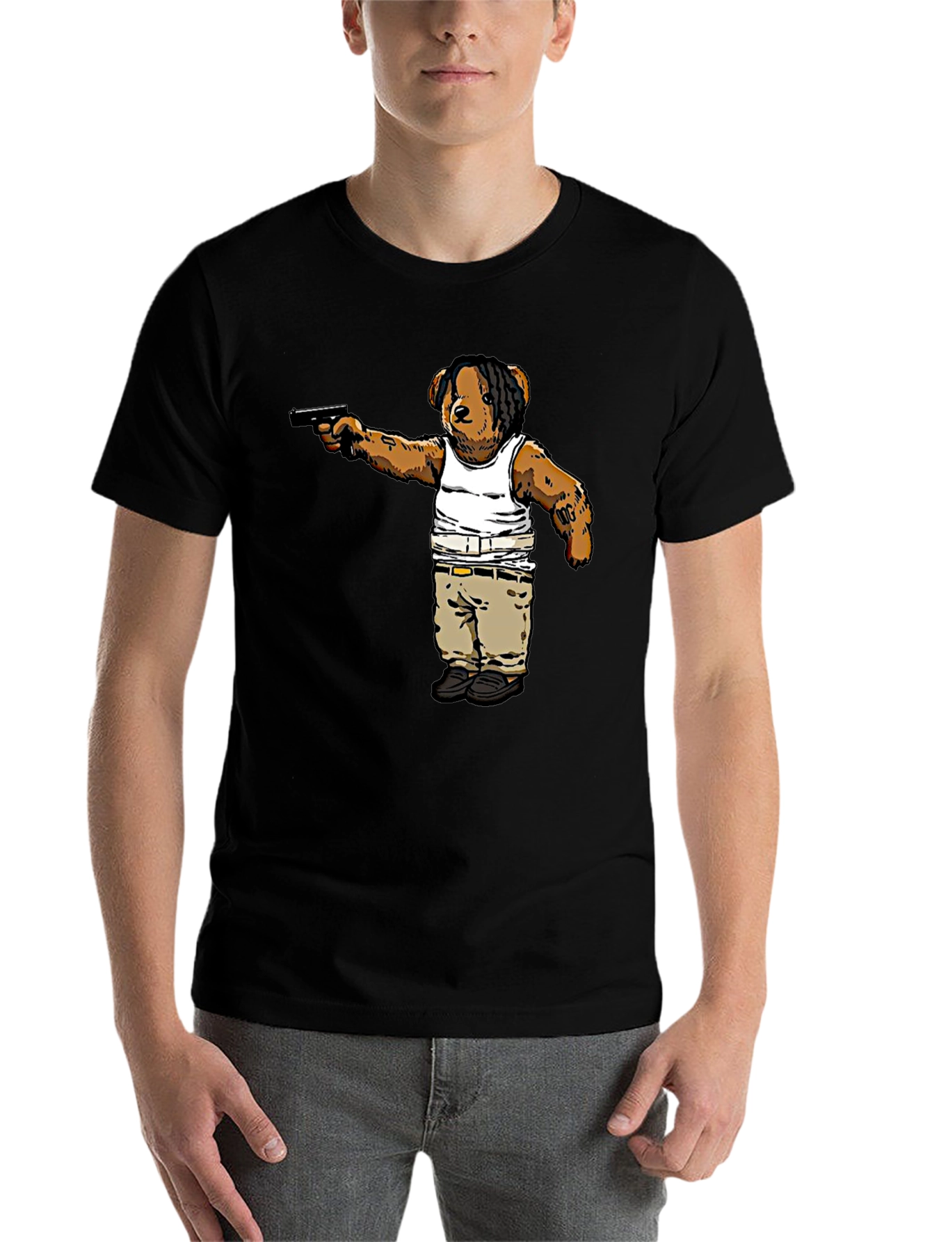 Black Gangster Teddy Bear Graphic T-Shirt view 7