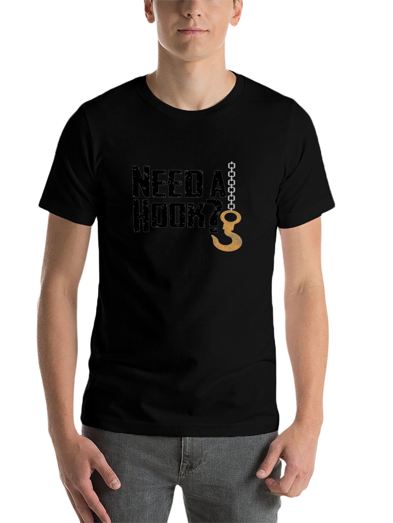 Black Need A Hook? Graphic Men's Black T-Shirt view 7