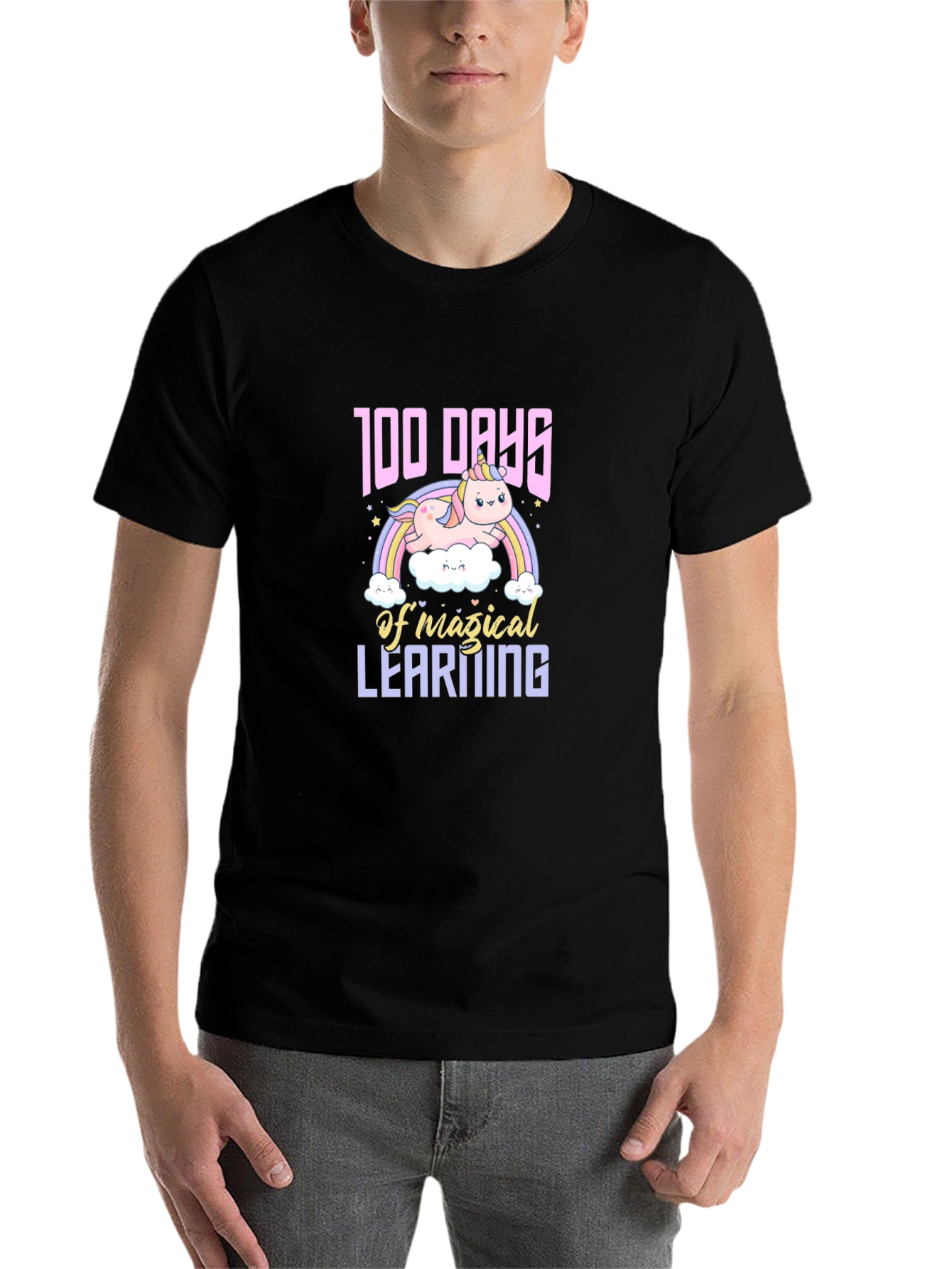 Black 100 Days of Magical Learning Unicorn T-Shirt view 7