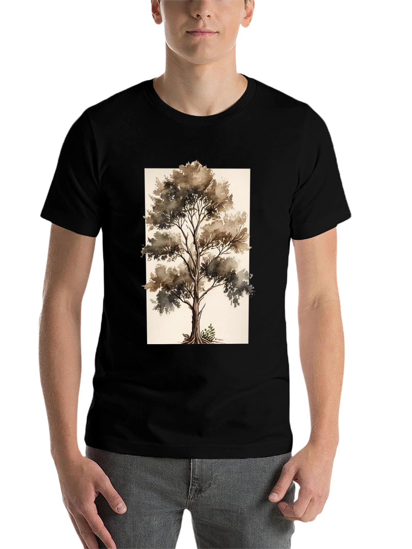 Black Watercolor Tree Graphic Black Tee view 7