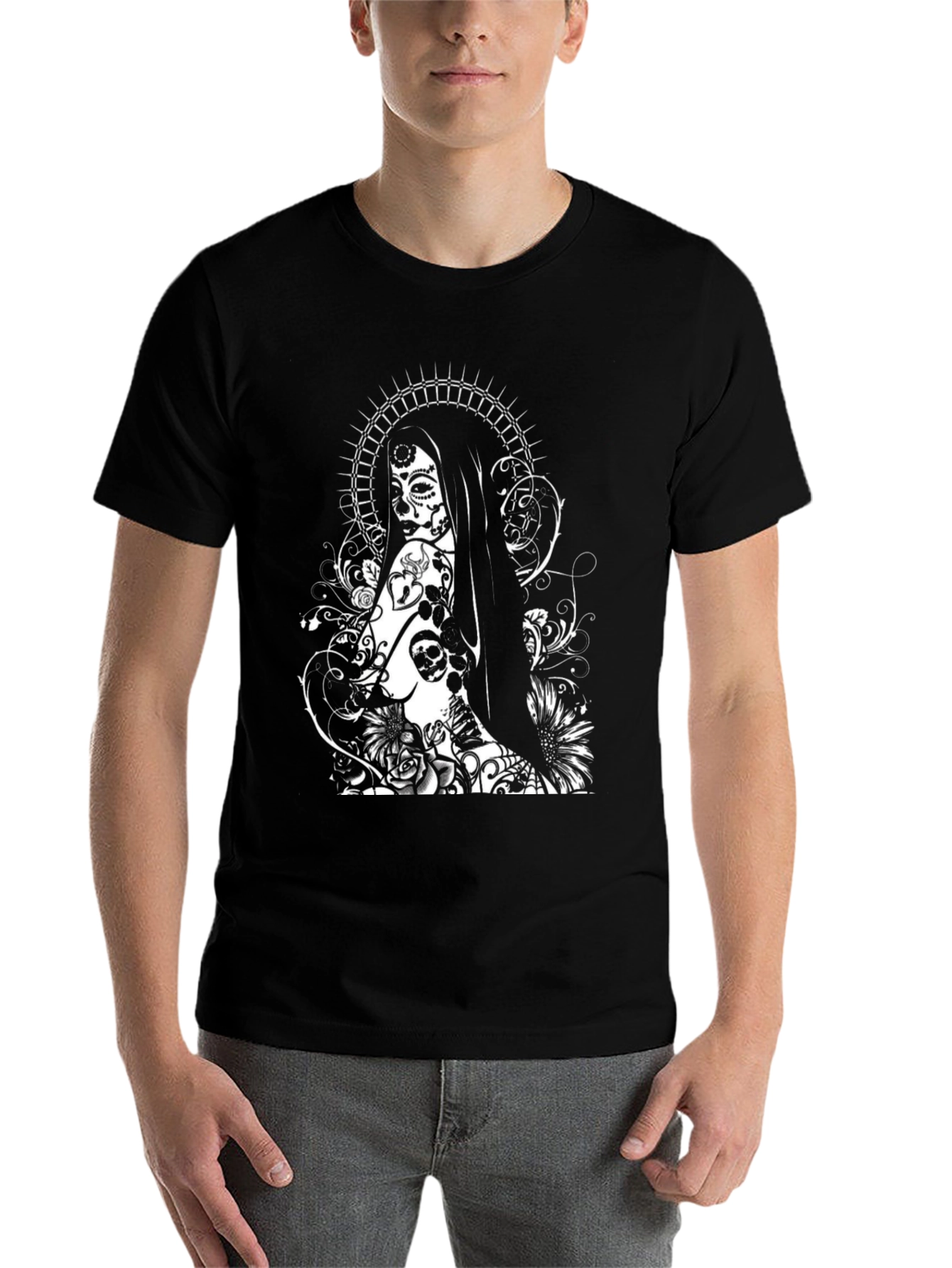 Black Sugar Skull Woman Graphic Tee - Black T-Shirt view 7