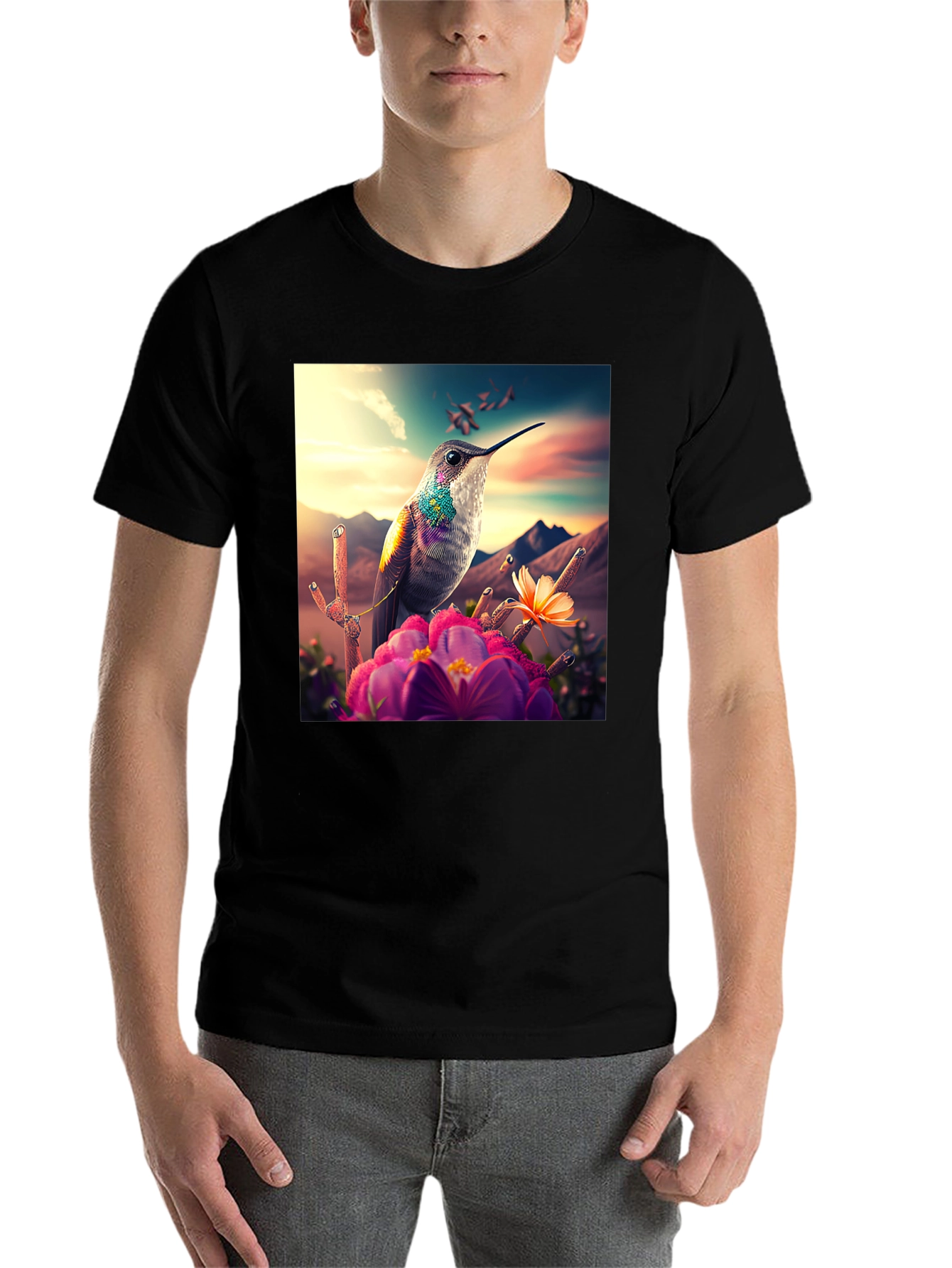 Black Hummingbird T-Shirt - Nature Graphic Tee view 7