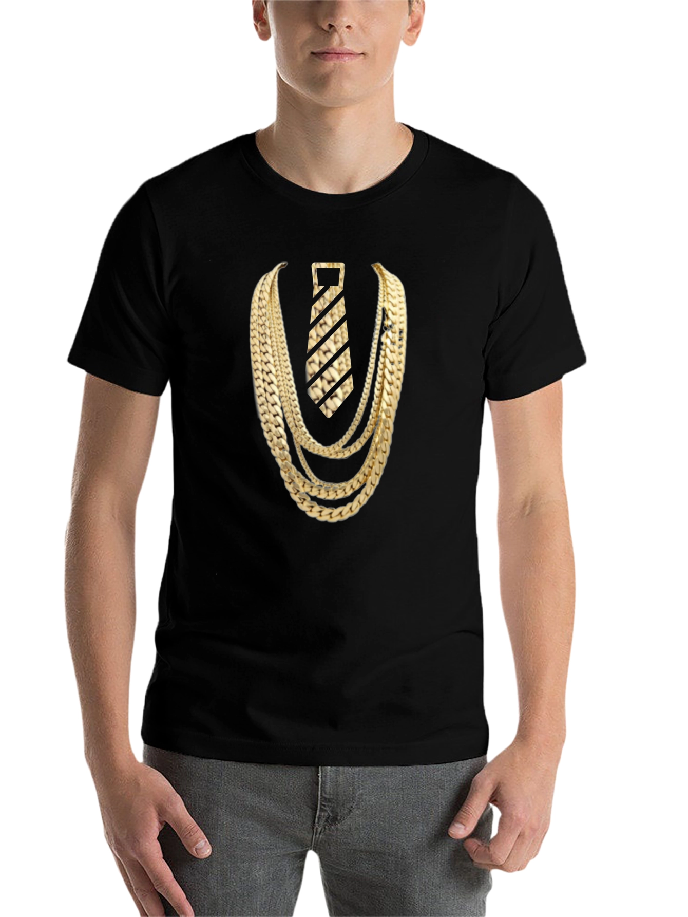 Black Gold Chains and Tie Graphic Tee - Statement Style view 7