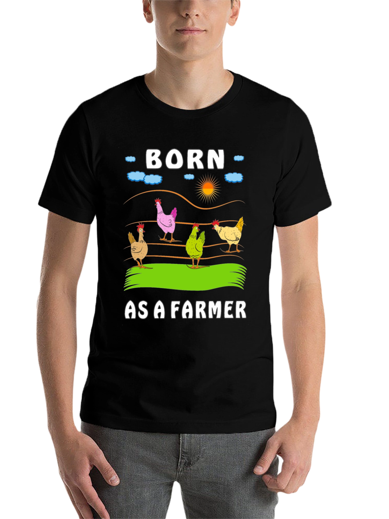 Black Born as a Farmer T-Shirt - Chicken Design view 7
