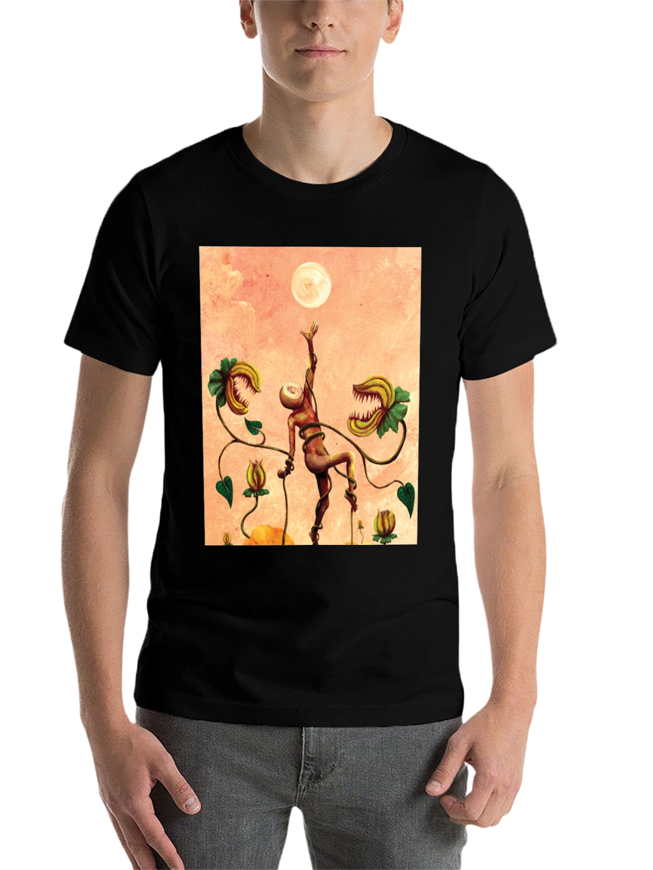 Black Surreal Venus Flytrap Graphic Tee - Unique Art Shirt view 7