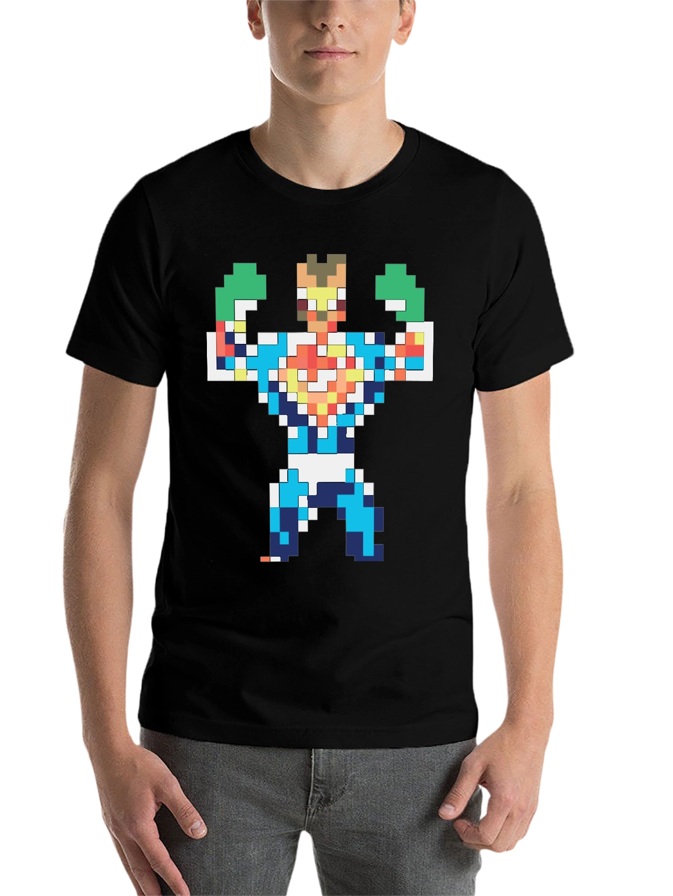 Black Pixelated Hero Graphic T-Shirt - Retro Gaming Style view 7