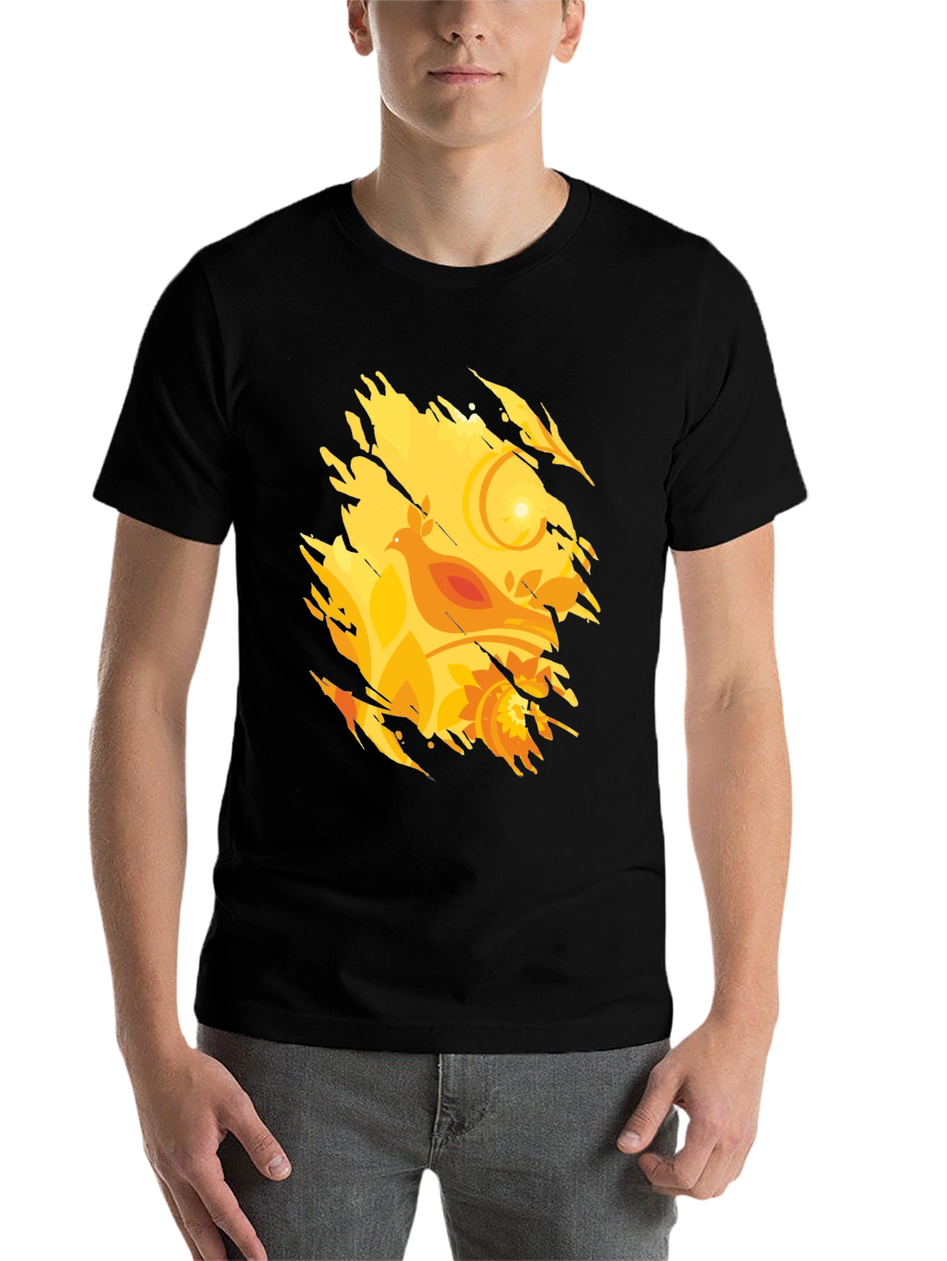 Black Abstract Bird Graphic Black T-Shirt view 7