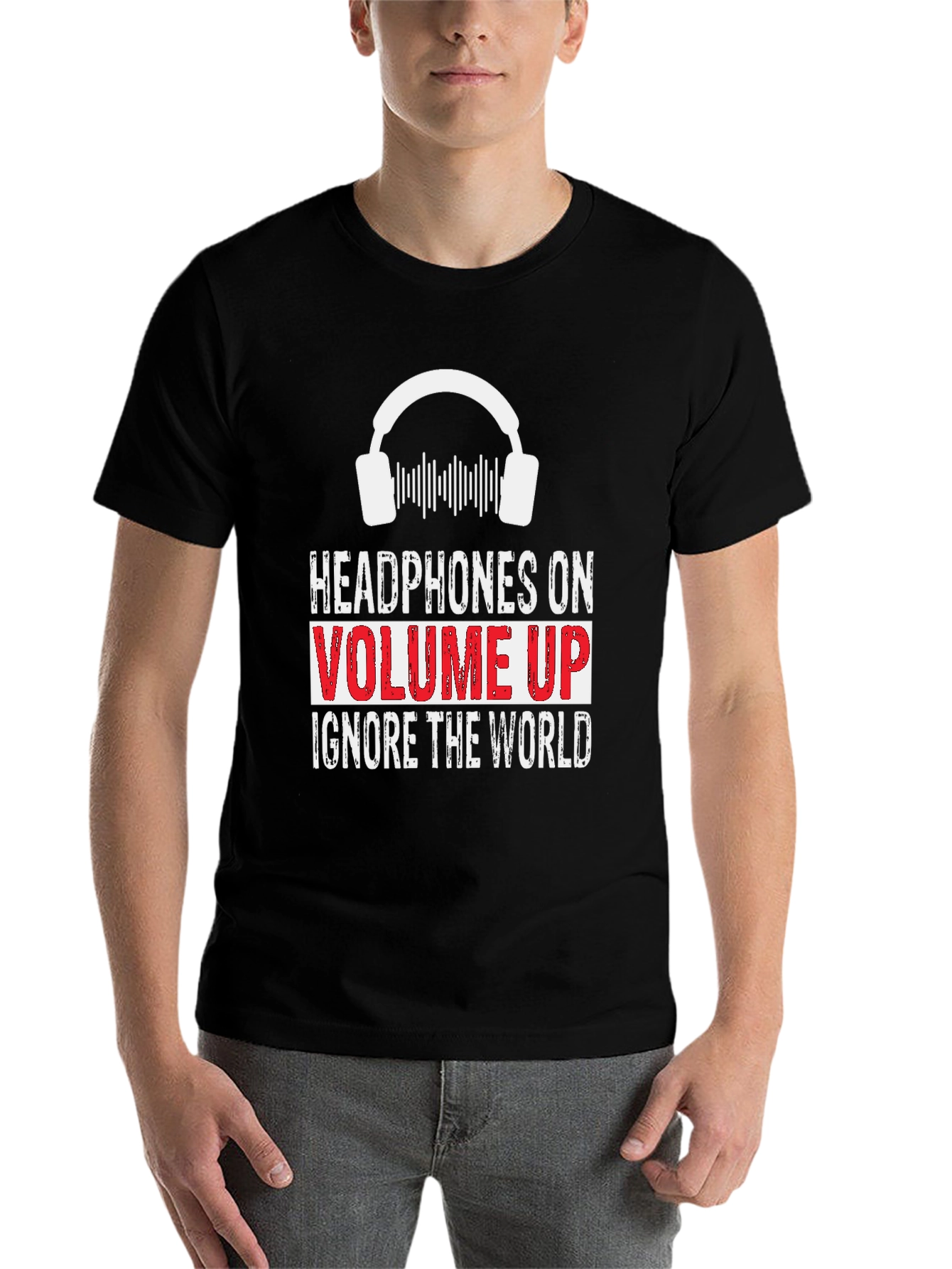 Black Headphones On Volume Up Graphic T-Shirt view 7