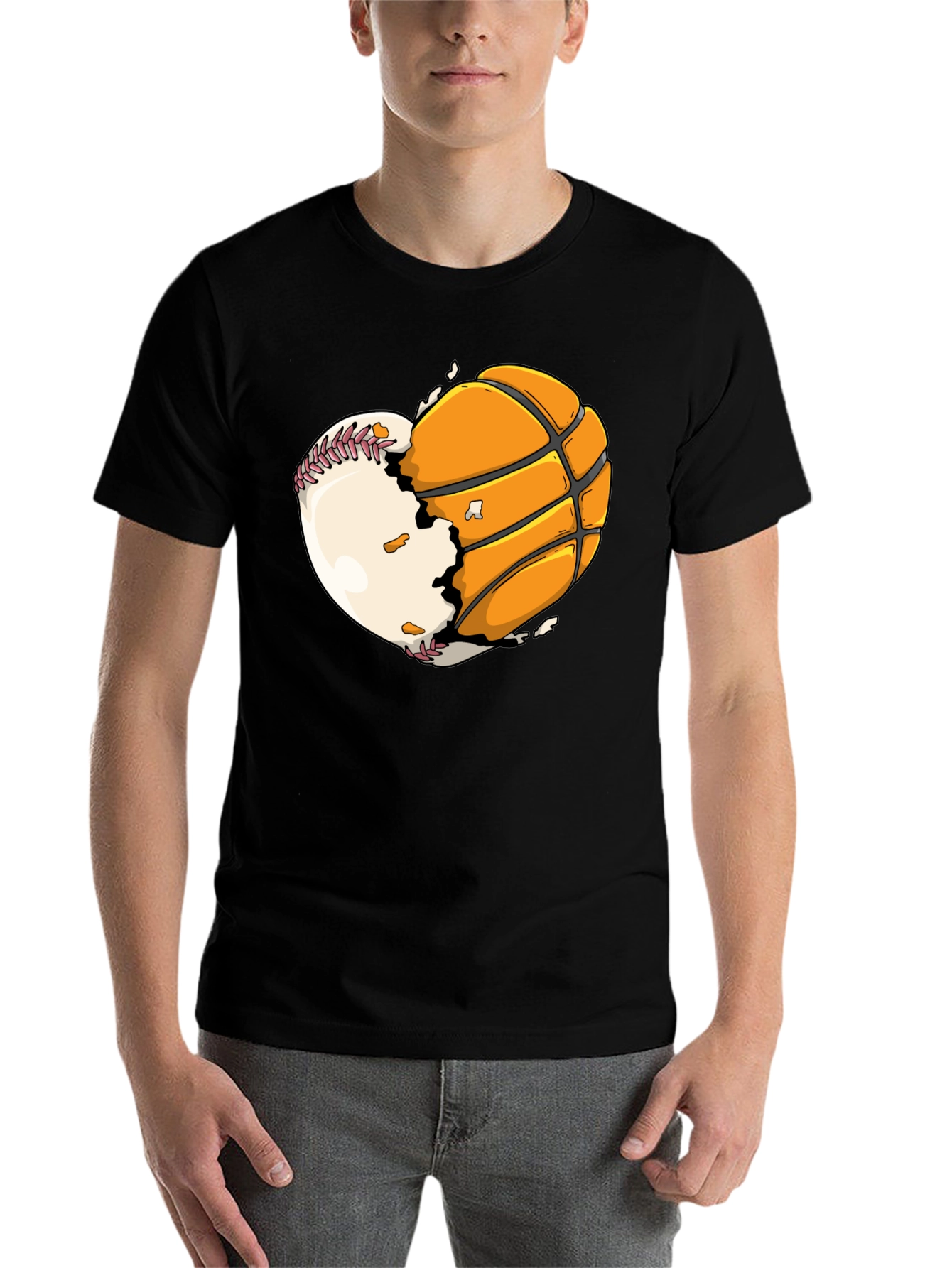 Black Baseball Basketball Heart Graphic Tee view 7