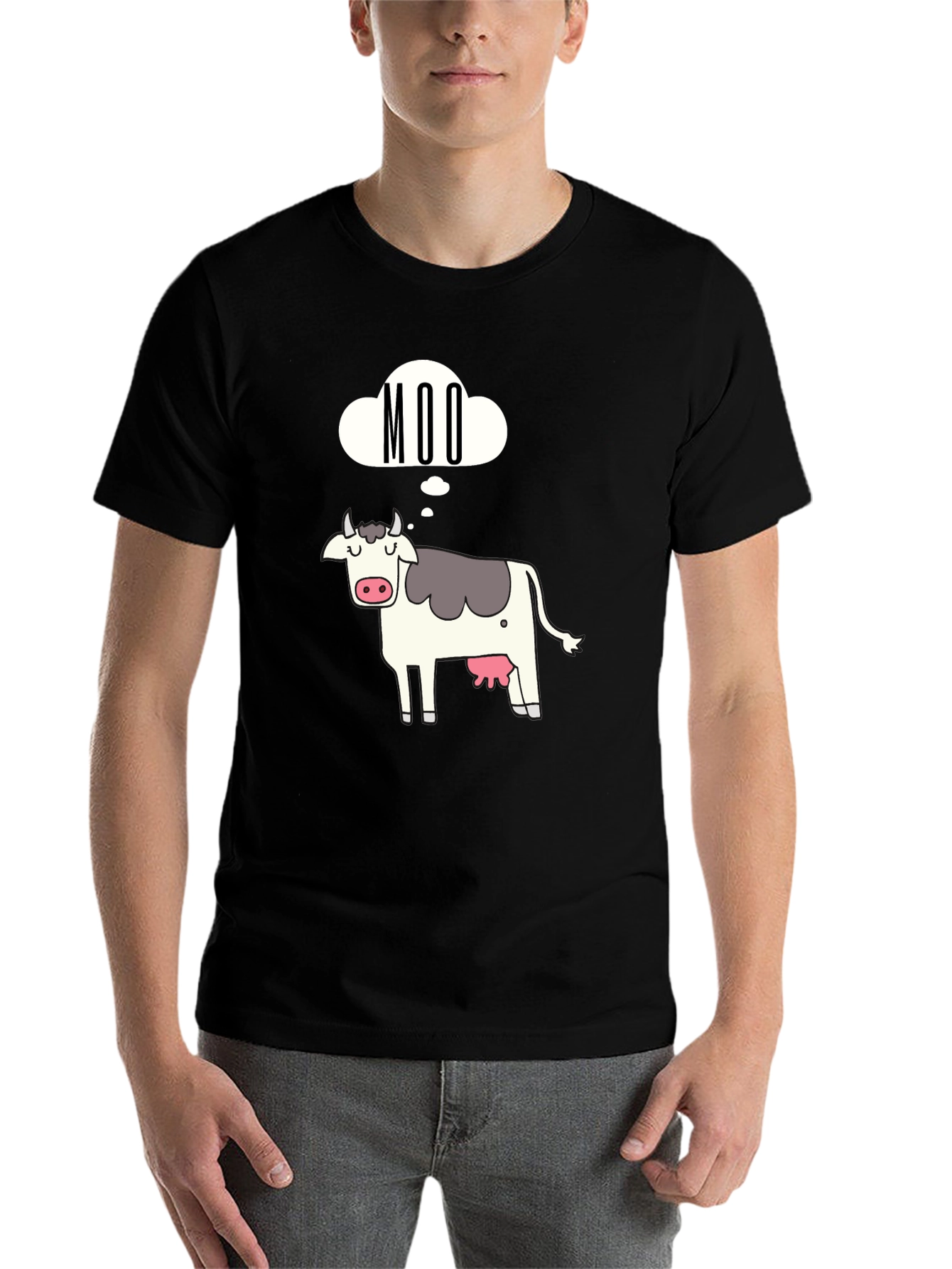 Black Moo Cow Graphic Tee - Black Cotton T-Shirt view 7
