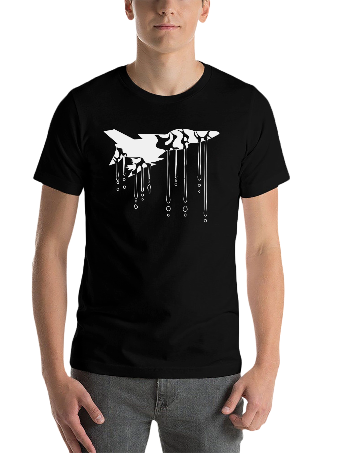 Black Abstract Fighter Jet Graphic Tee - Black Cotton Blend view 7