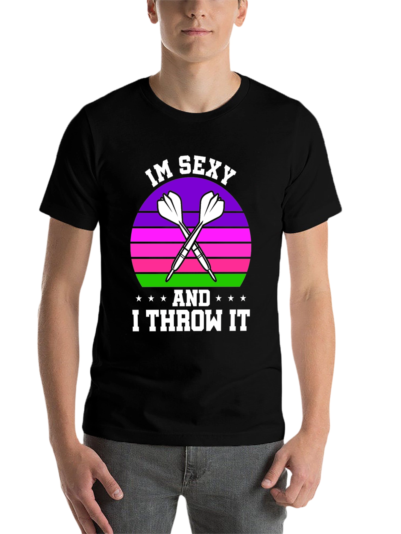 Black Funny Darts T-Shirt - I'm Sexy And I Throw It view 7