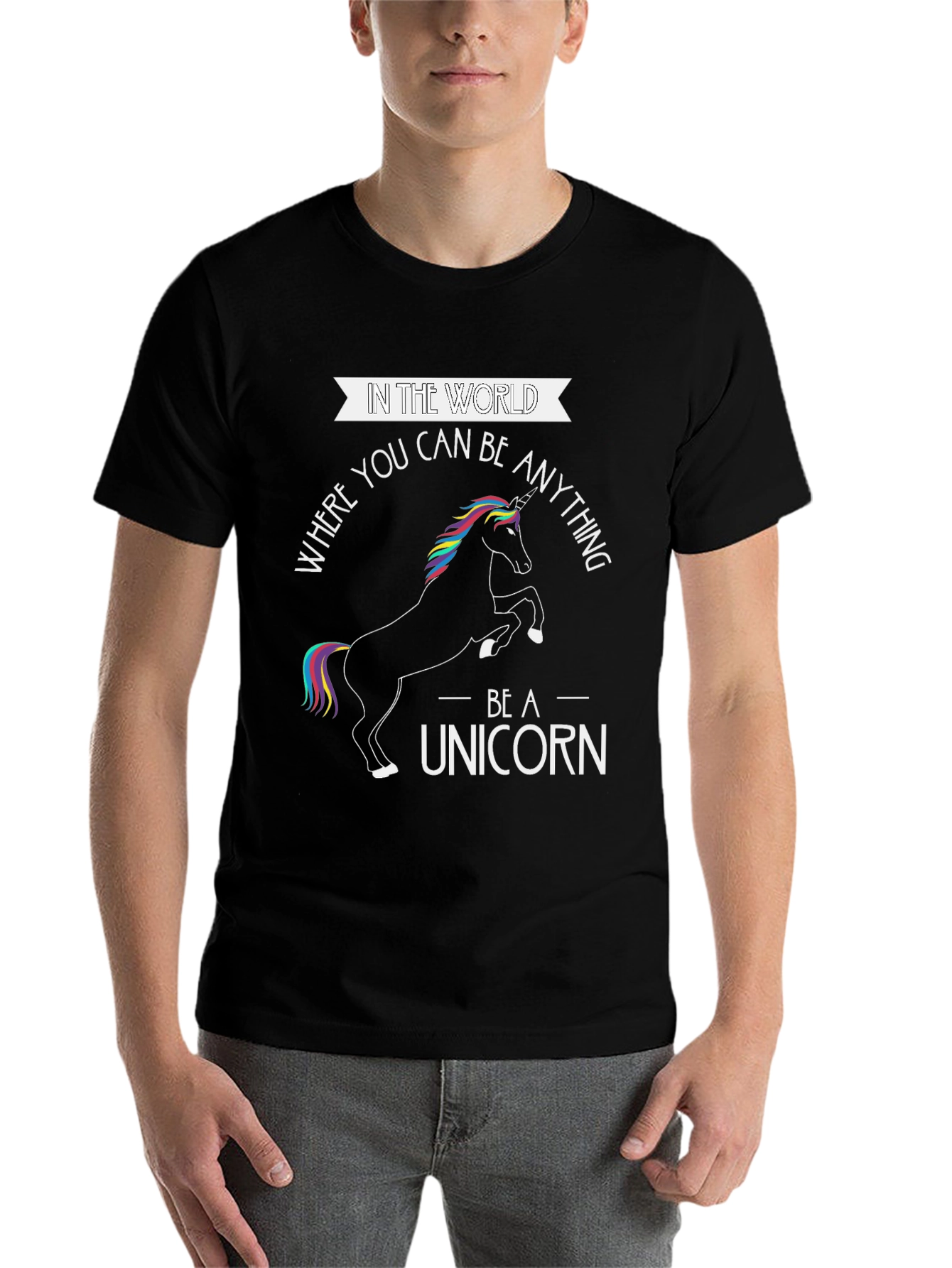 Black Be A Unicorn T-Shirt - Black Cotton Tee view 7