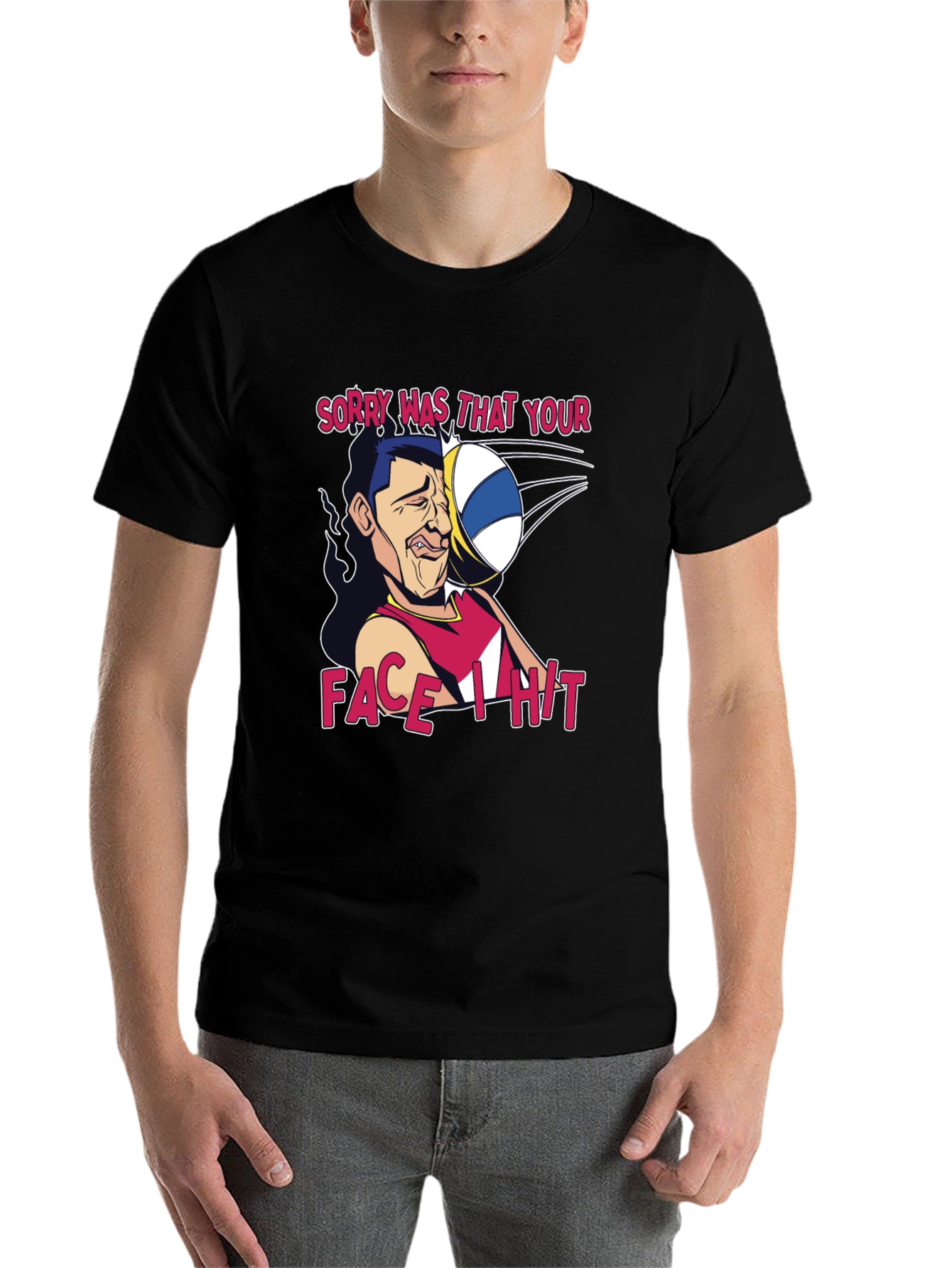 Black Funny Volleyball Face Hit Graphic T-Shirt view 7