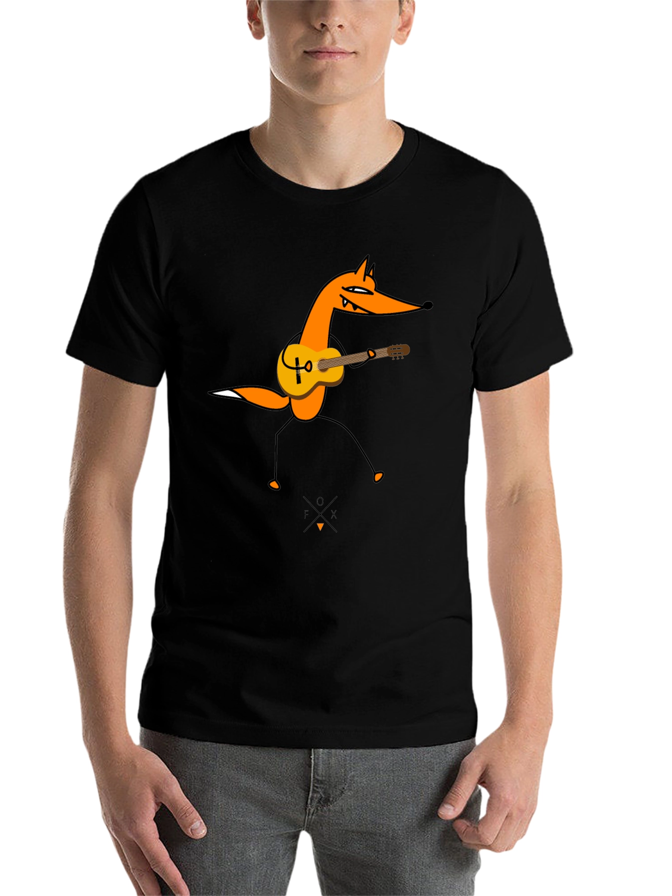 Black Guitar Fox Graphic Tee - Black Cotton T-Shirt view 7