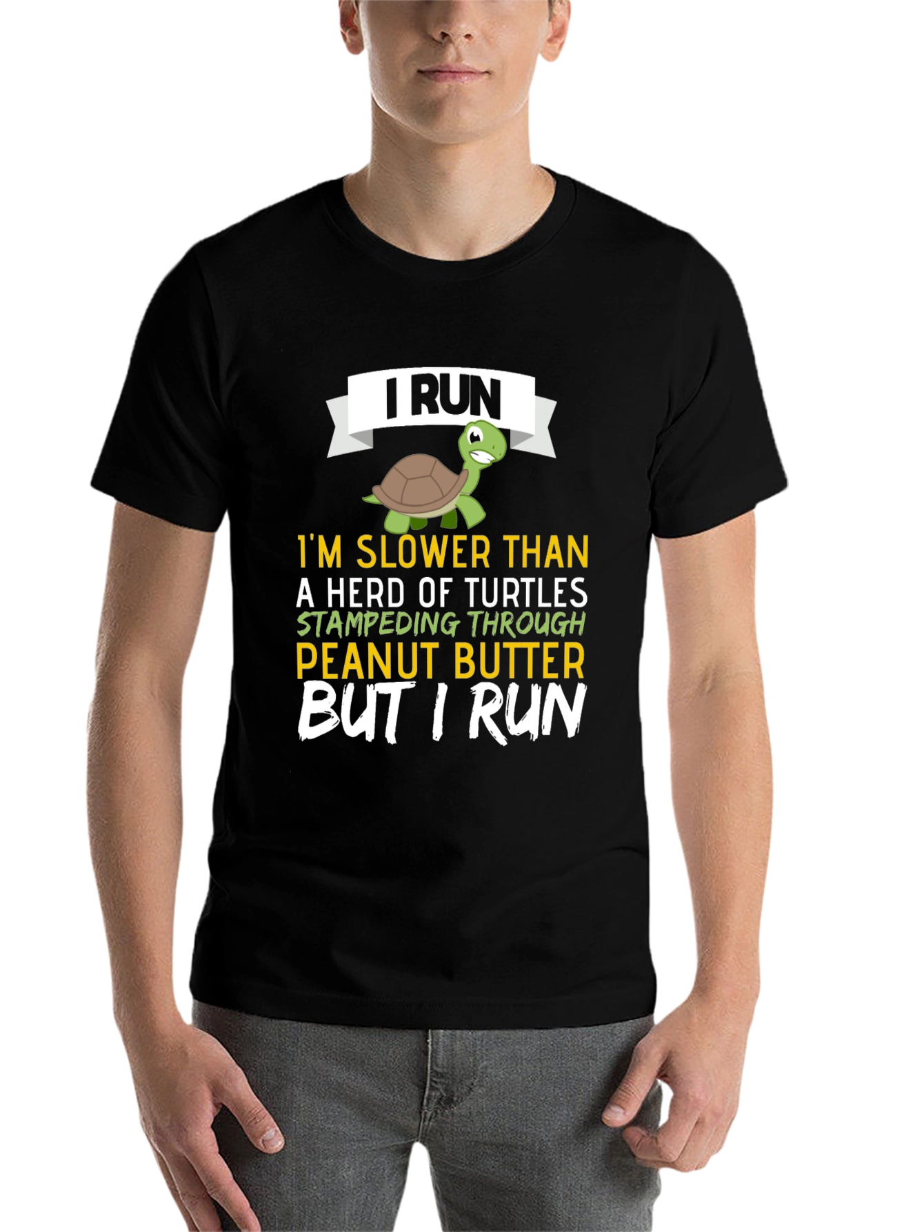 Black Funny Turtle Running T-Shirt - I Run view 7