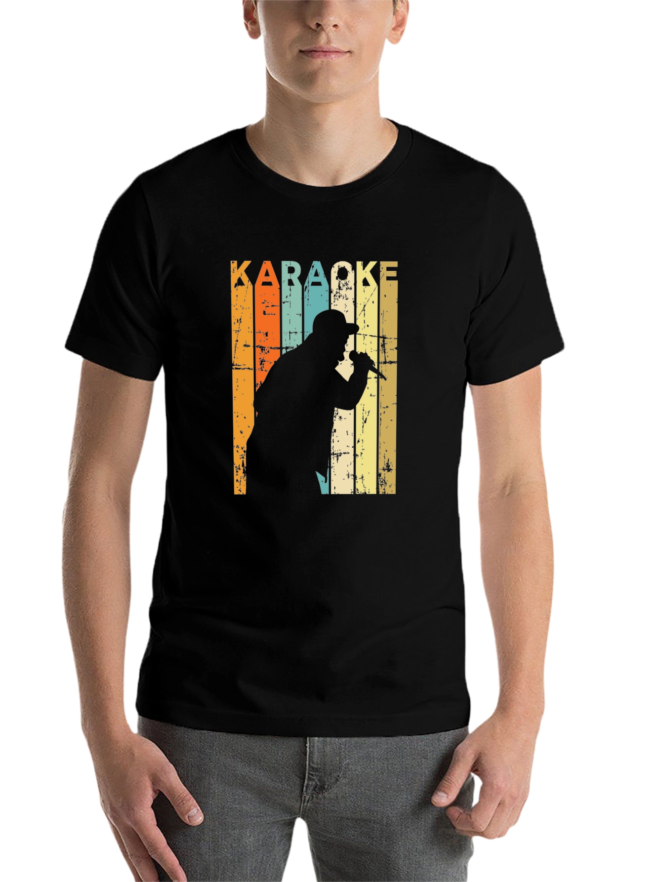 Black Karaoke Singer Retro T-Shirt view 7