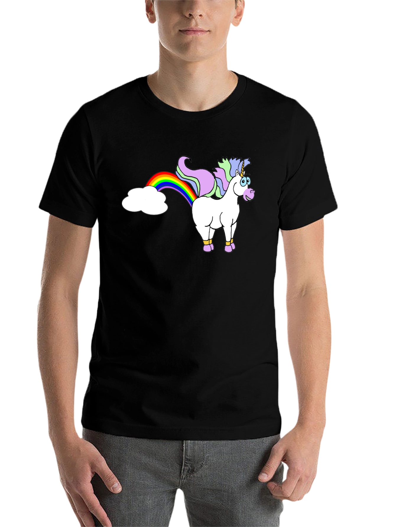 Black Unicorn Rainbow T-Shirt - Black Novelty Tee view 7