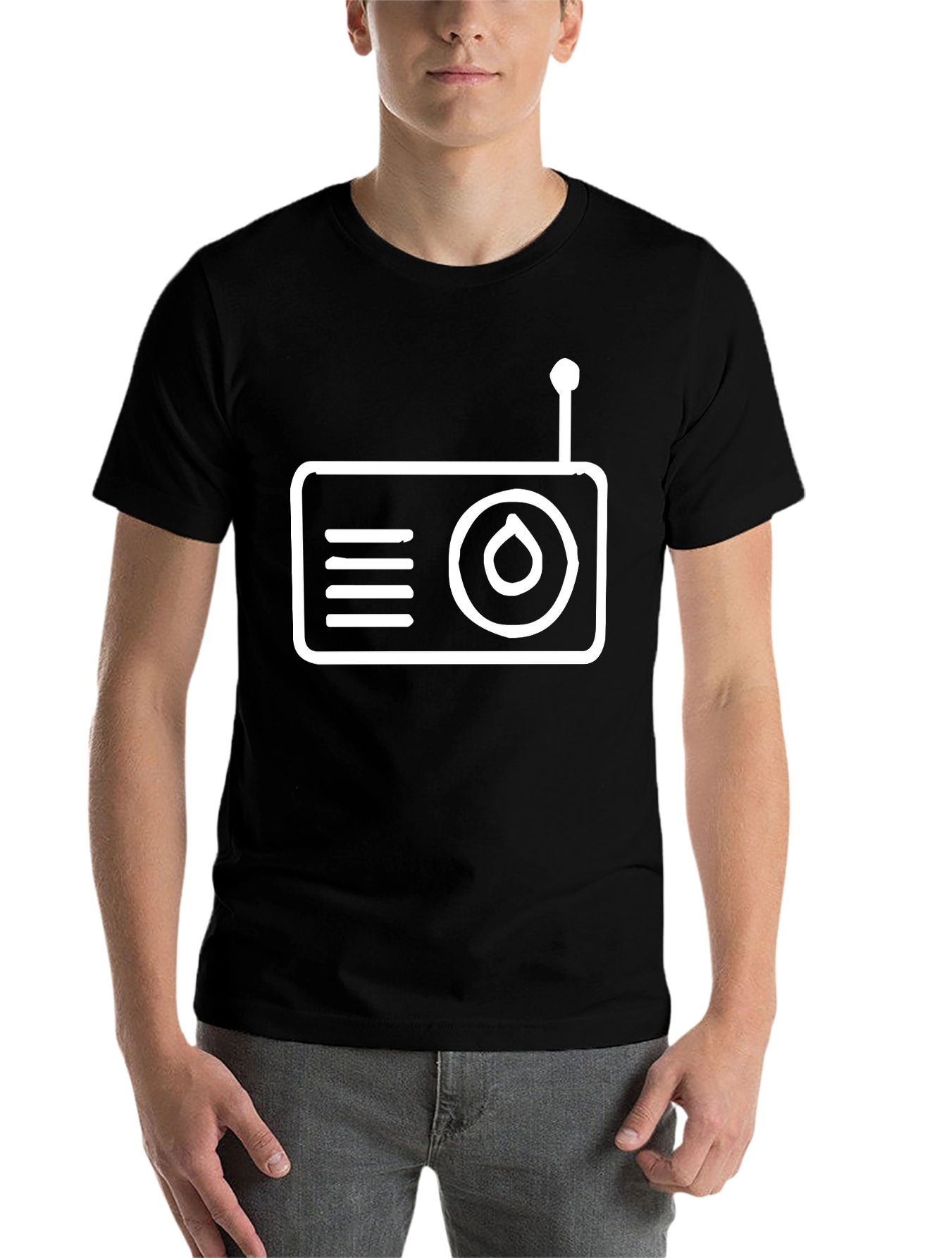 Black Retro Radio Graphic Tee - Black Cotton T-Shirt view 7