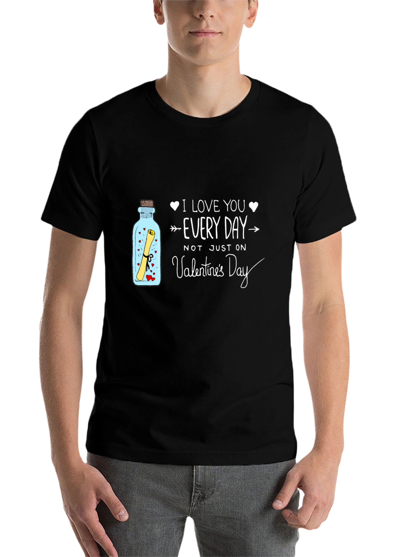 Black I Love You Every Day Valentine's Day T-Shirt view 7