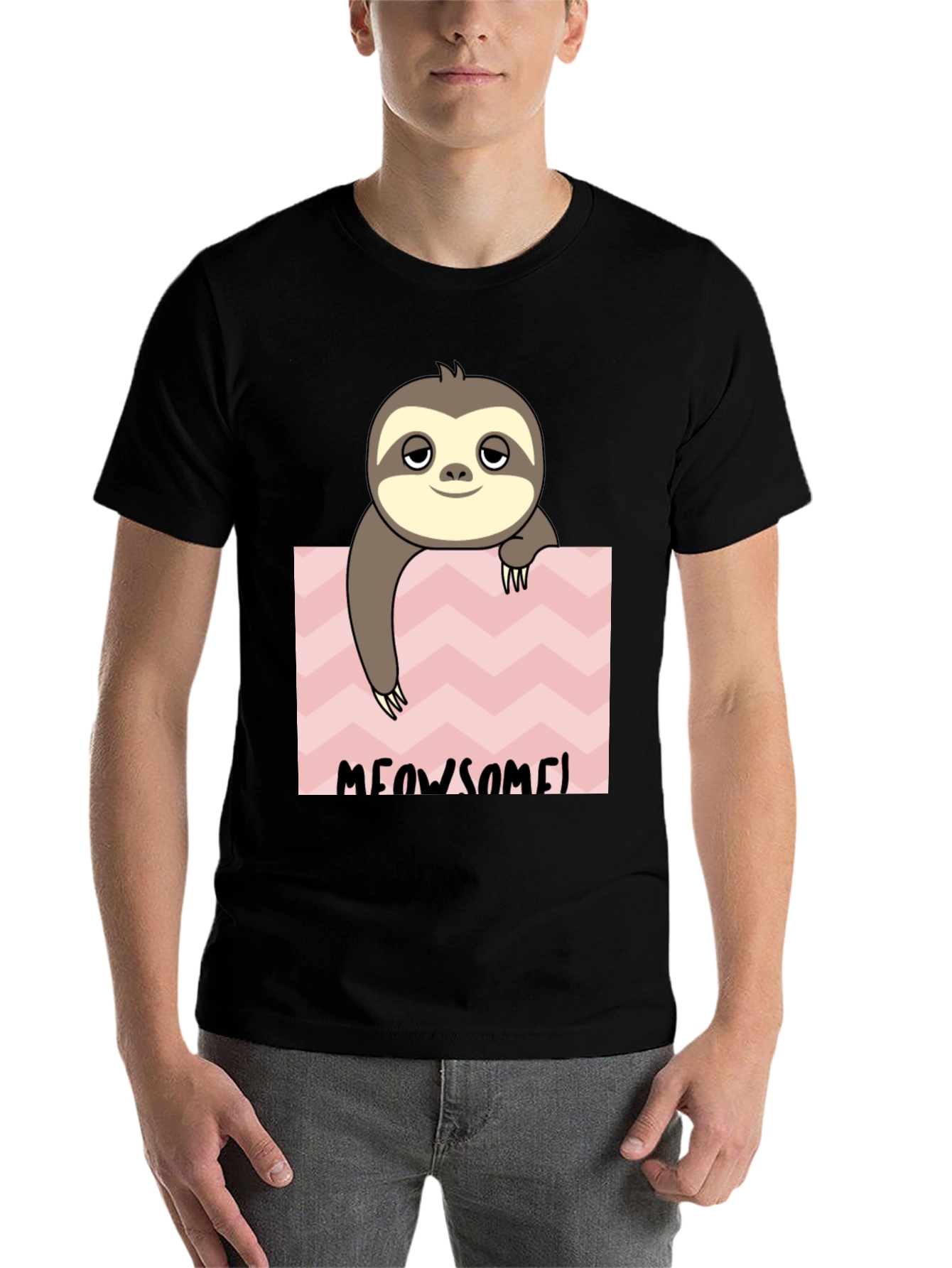 Black Meowsome Sloth Graphic Tee - Black Cotton Blend view 7