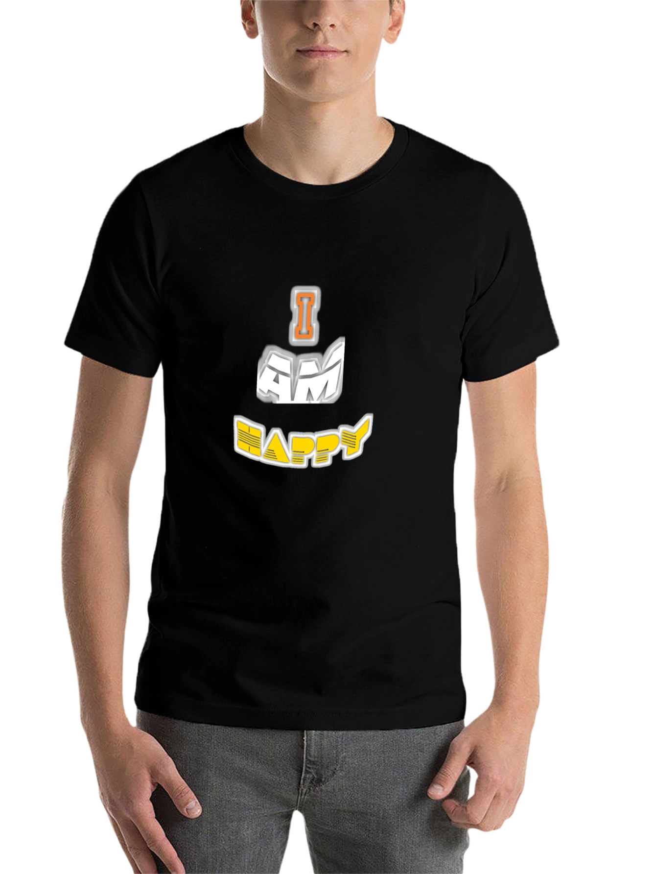 Black I AM HAPPY Graphic Black T-Shirt view 7
