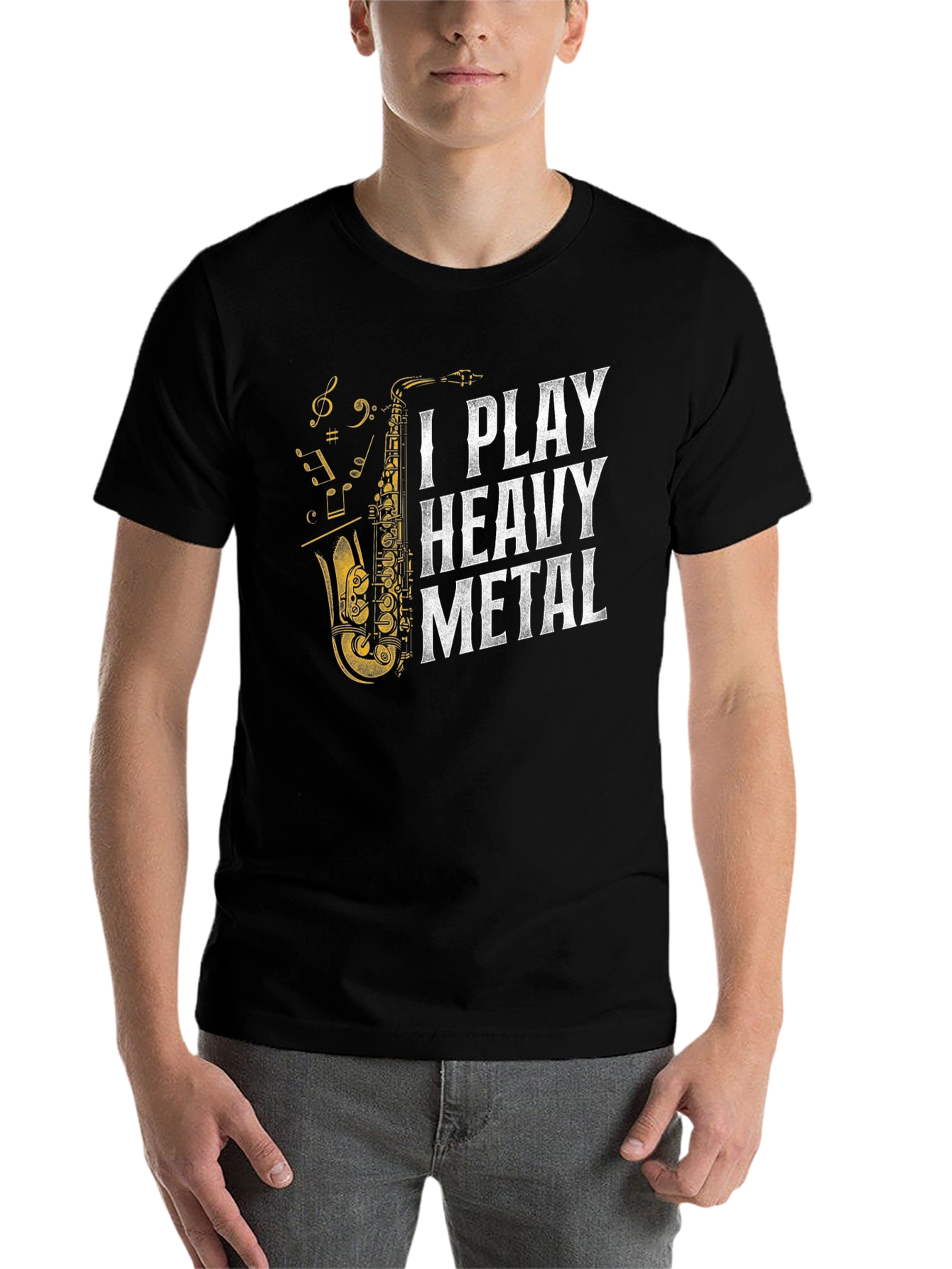 Black I Play Heavy Metal Saxophone T-Shirt view 7