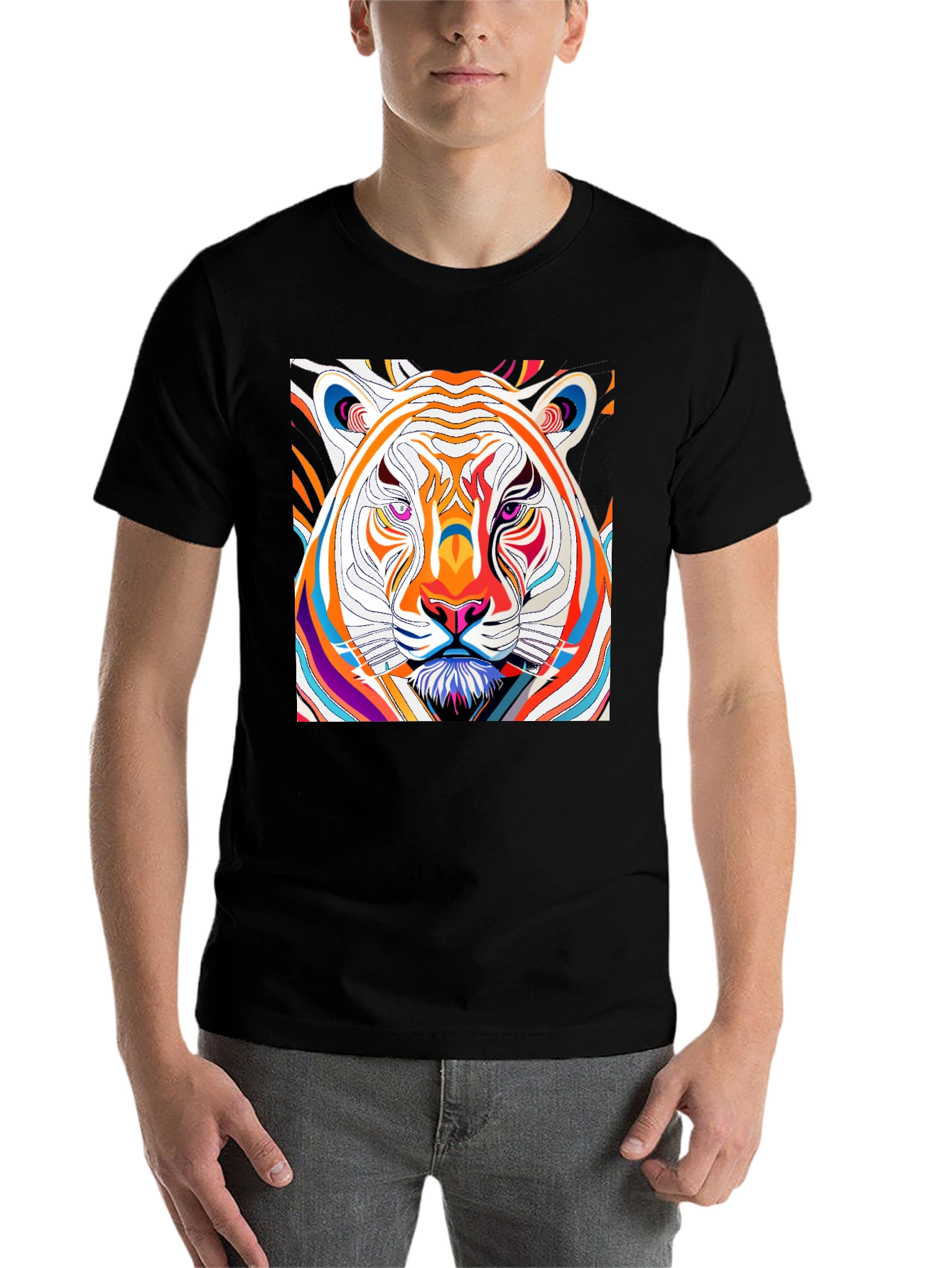 Black Vibrant Tiger Graphic Tee - Bold Artistic Design view 7
