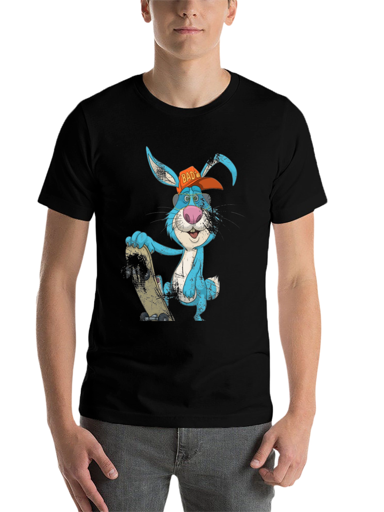 Black Skater Bunny Graphic Tee - Cool Cartoon Style view 7
