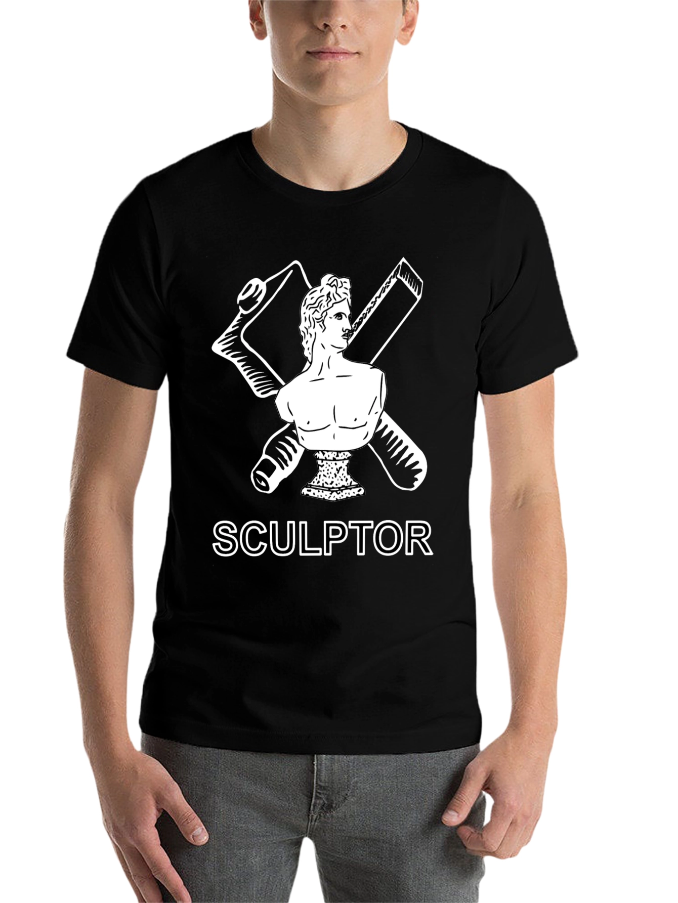Black Sculptor Graphic Tee - Artistic Black T-Shirt view 7